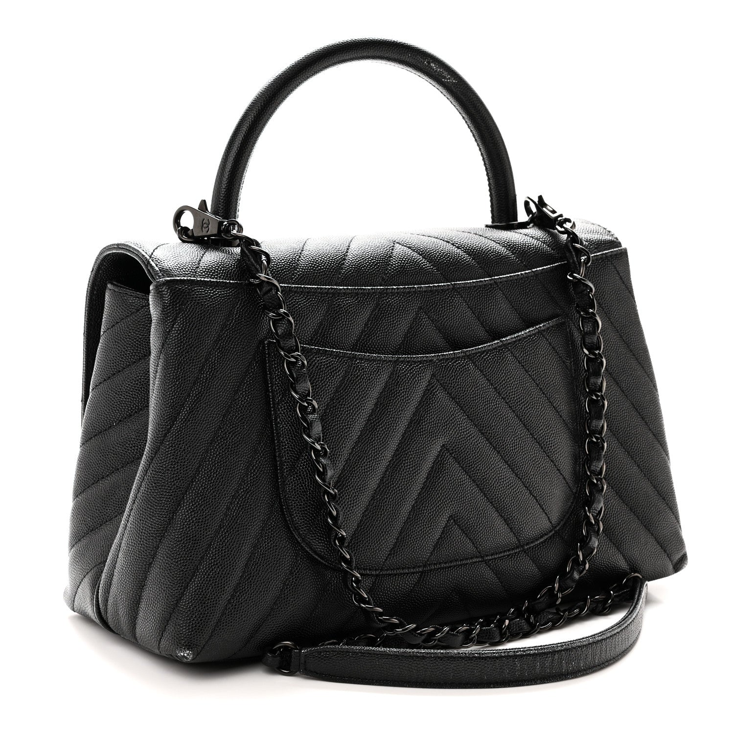Caviar Chevron Quilted Small Coco Handle Flap So Black — view 3