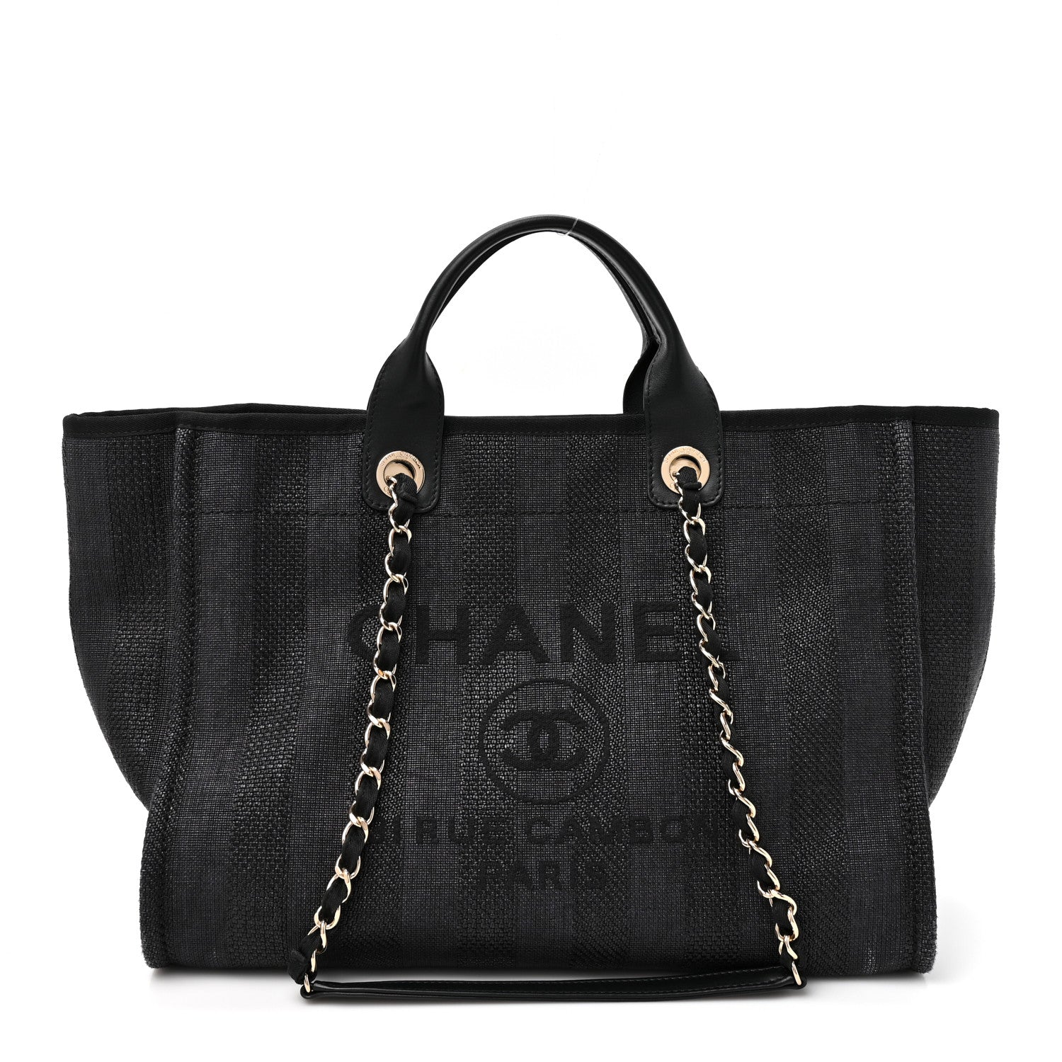 Mixed Fibers Calfskin Striped Medium Deauville Tote Black