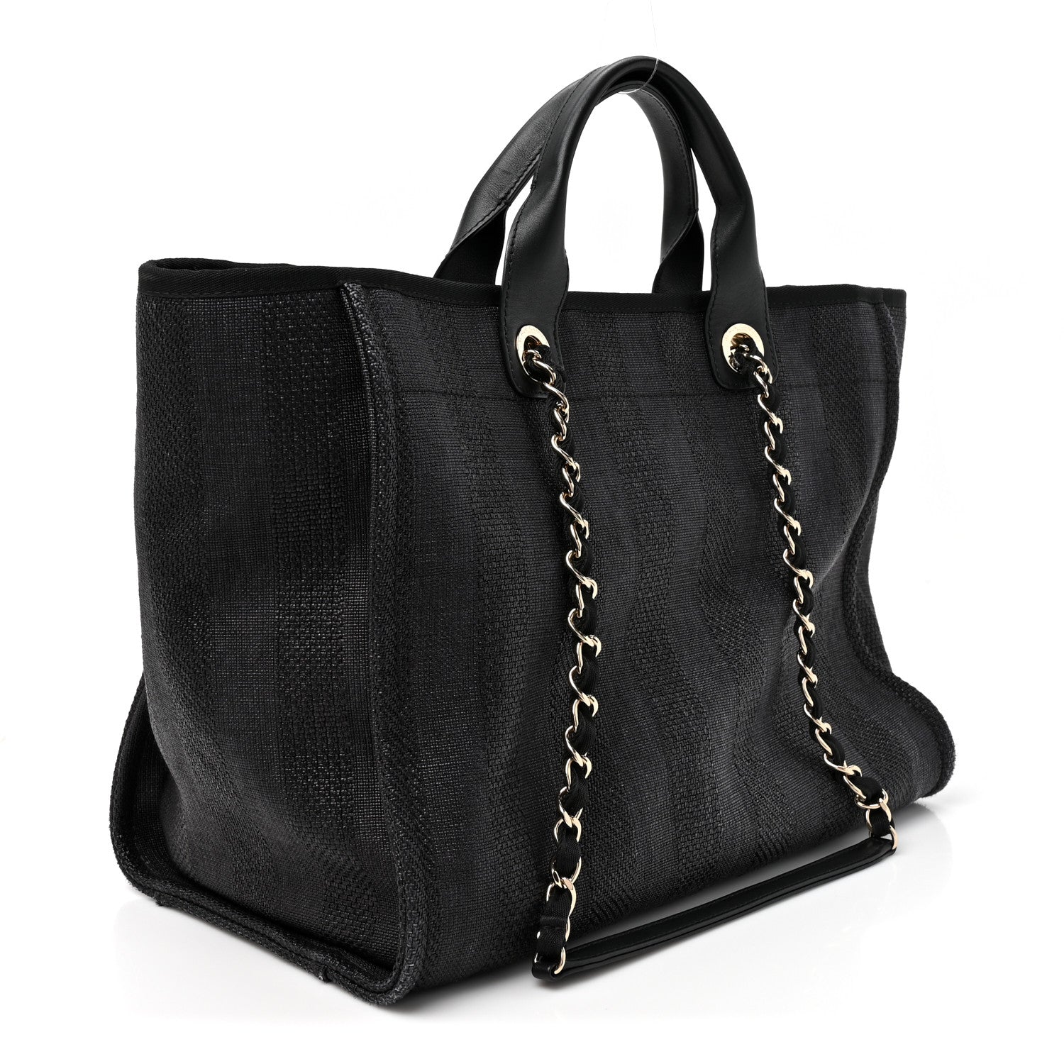 Mixed Fibers Calfskin Striped Medium Deauville Tote Black — view 3