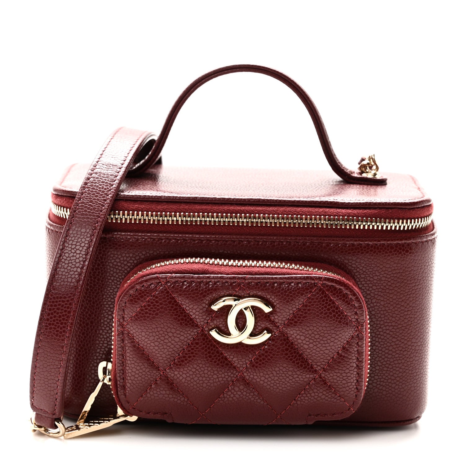 Caviar Quilted Top Handle Pocket Vanity Case Burgundy