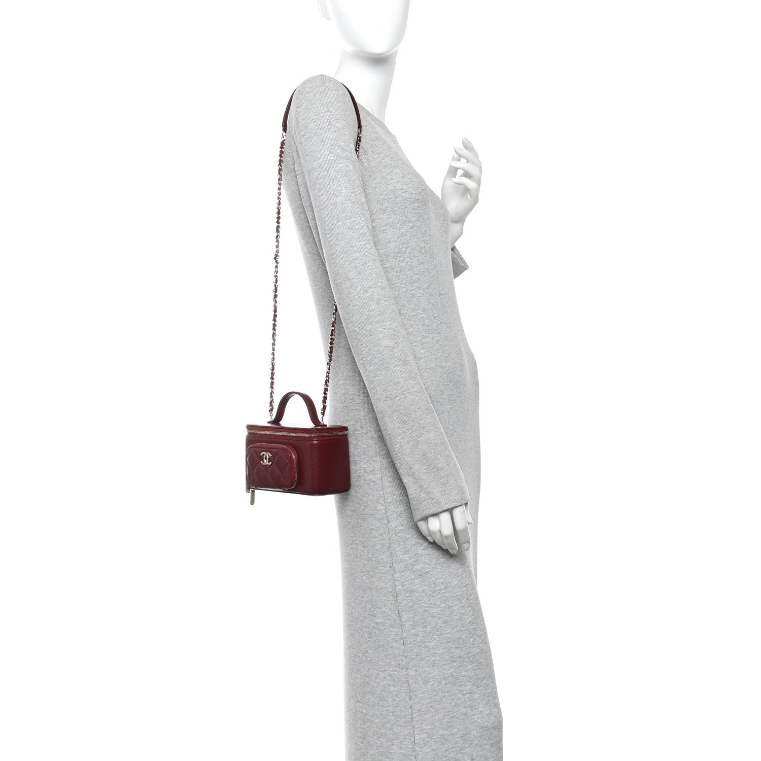 Caviar Quilted Top Handle Pocket Vanity Case Burgundy — view 2