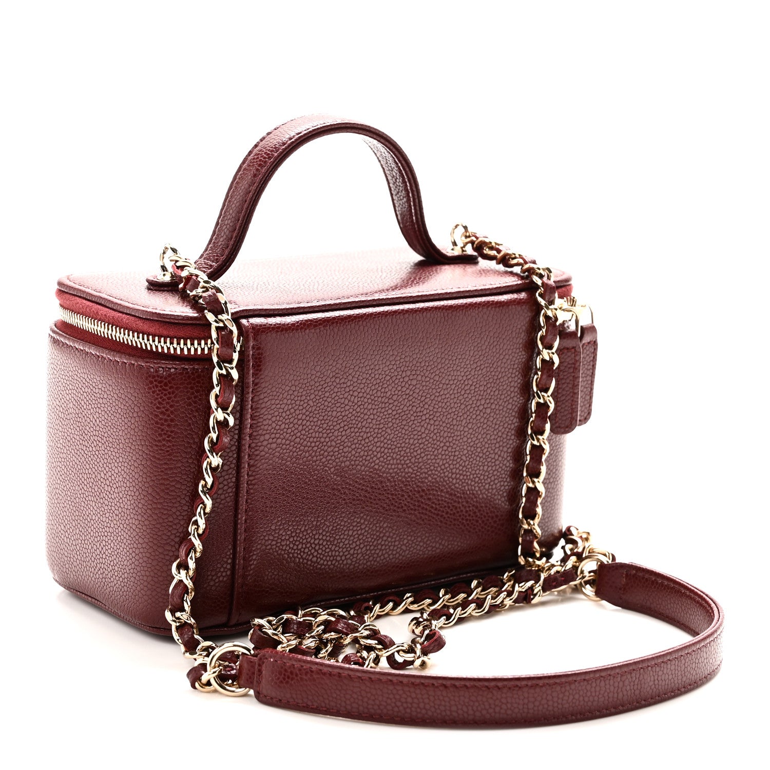 Caviar Quilted Top Handle Pocket Vanity Case Burgundy — view 3