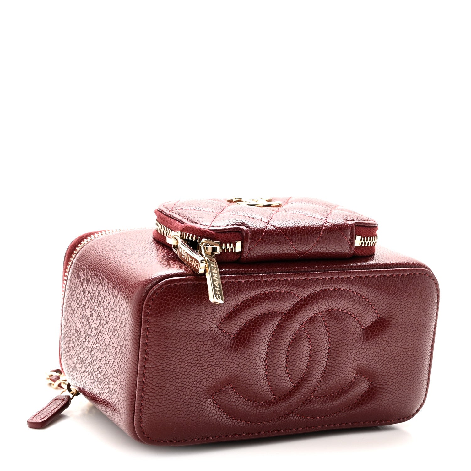 Caviar Quilted Top Handle Pocket Vanity Case Burgundy — view 4