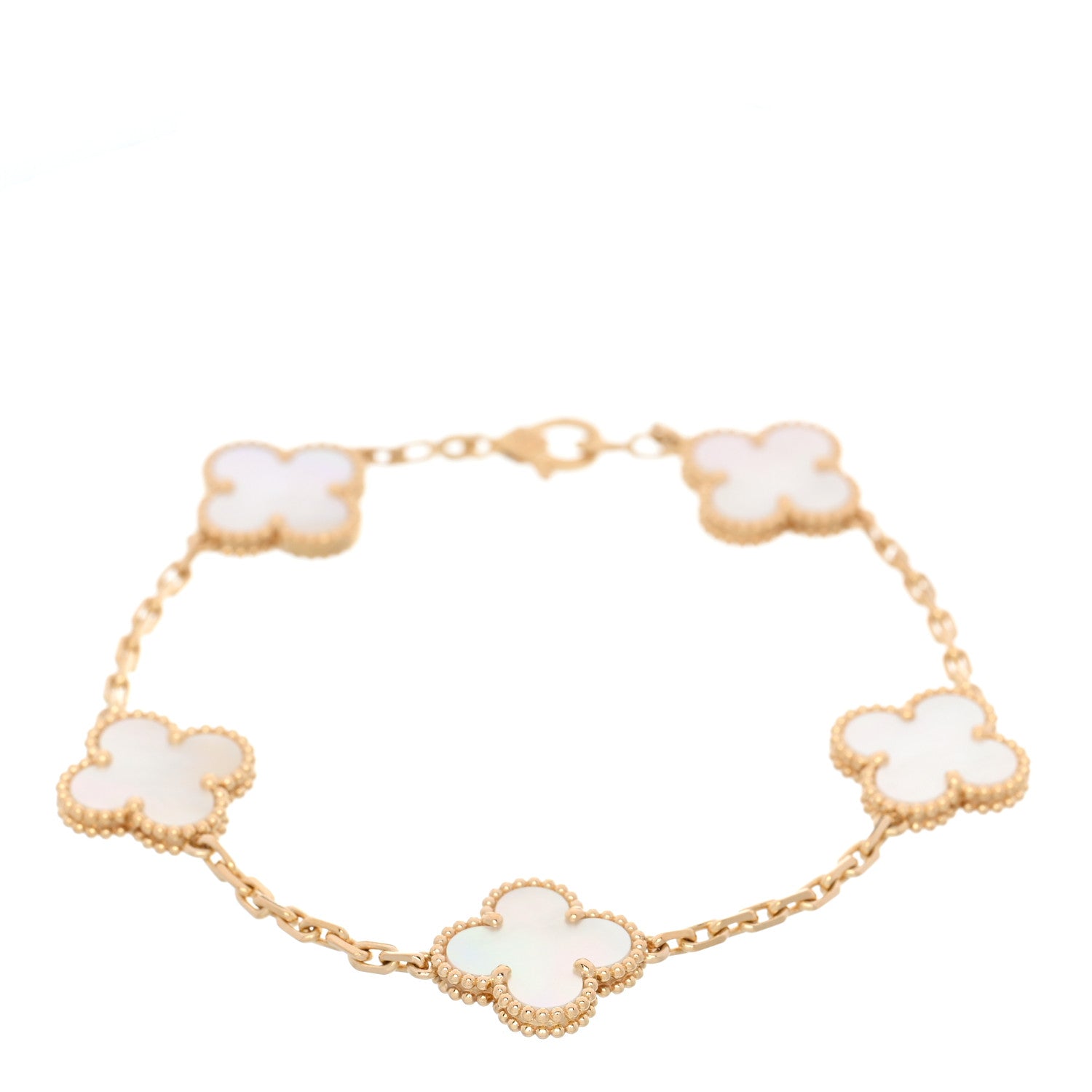 18K Yellow Gold Mother of Pearl 5 Motifs Vintage Alhambra Bracelet