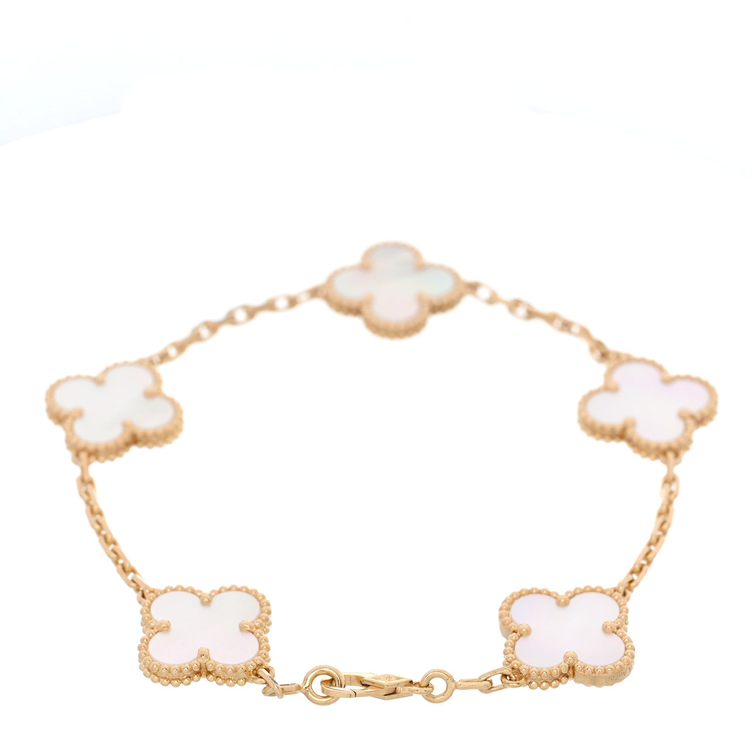 18K Yellow Gold Mother of Pearl 5 Motifs Vintage Alhambra Bracelet — view 2