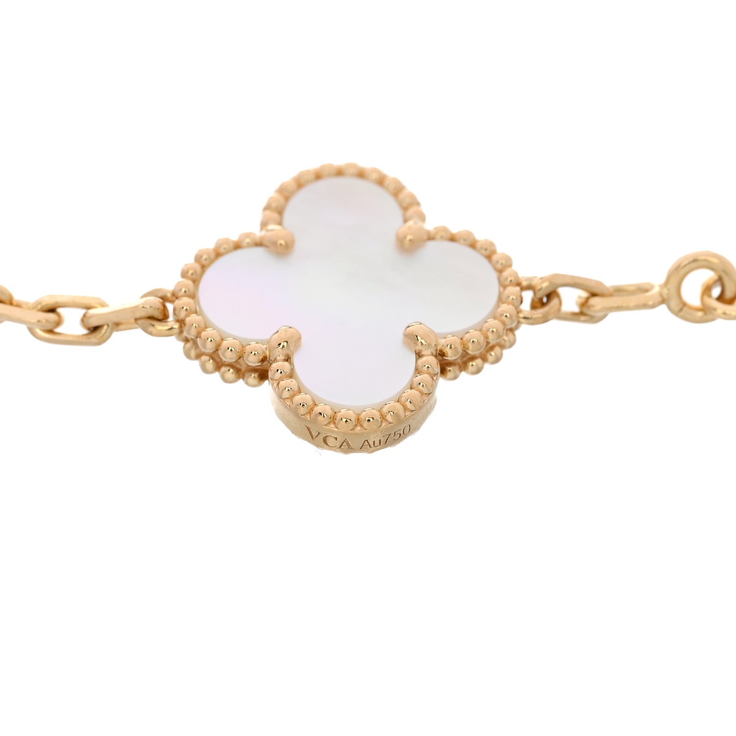 18K Yellow Gold Mother of Pearl 5 Motifs Vintage Alhambra Bracelet — view 3