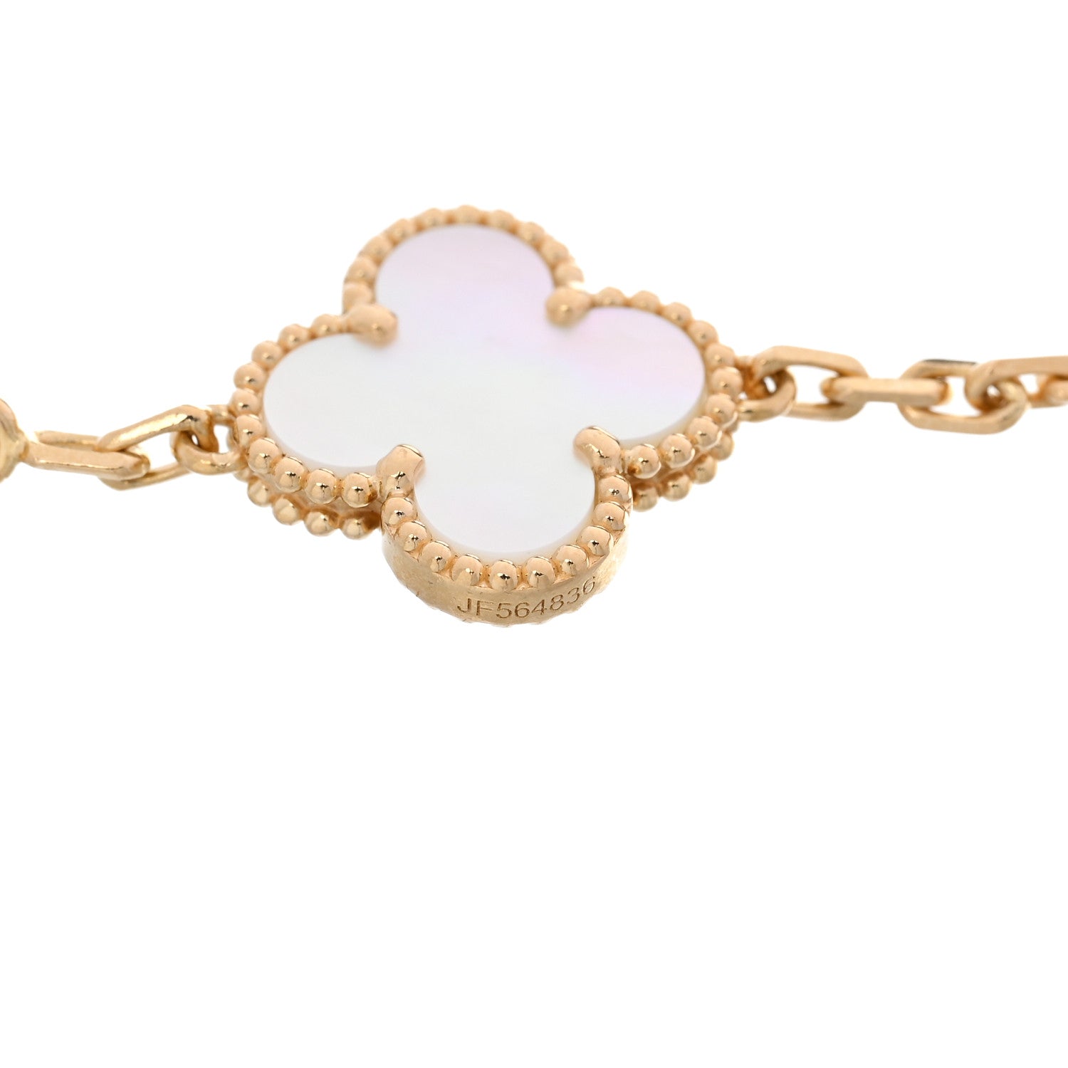 18K Yellow Gold Mother of Pearl 5 Motifs Vintage Alhambra Bracelet — view 4