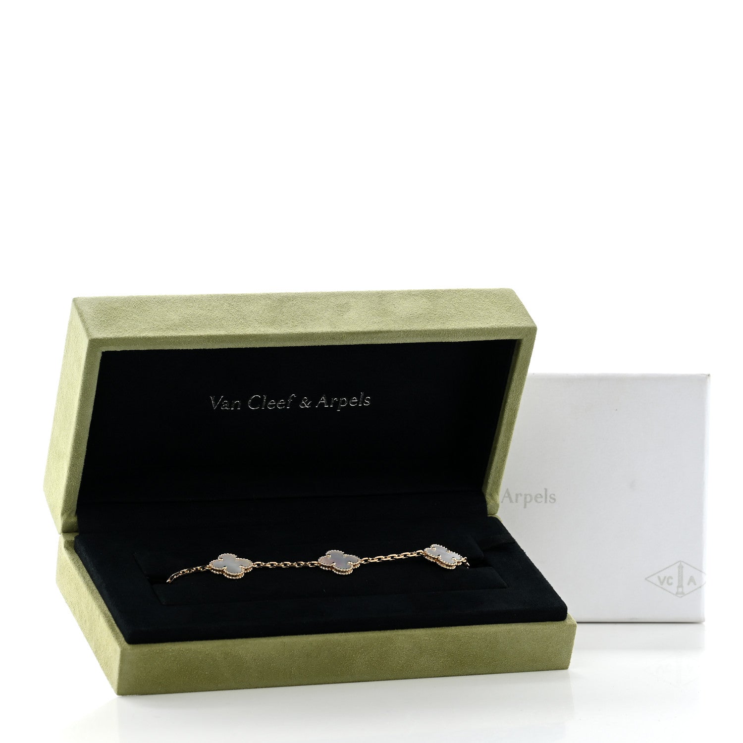 18K Yellow Gold Mother of Pearl 5 Motifs Vintage Alhambra Bracelet — view 5