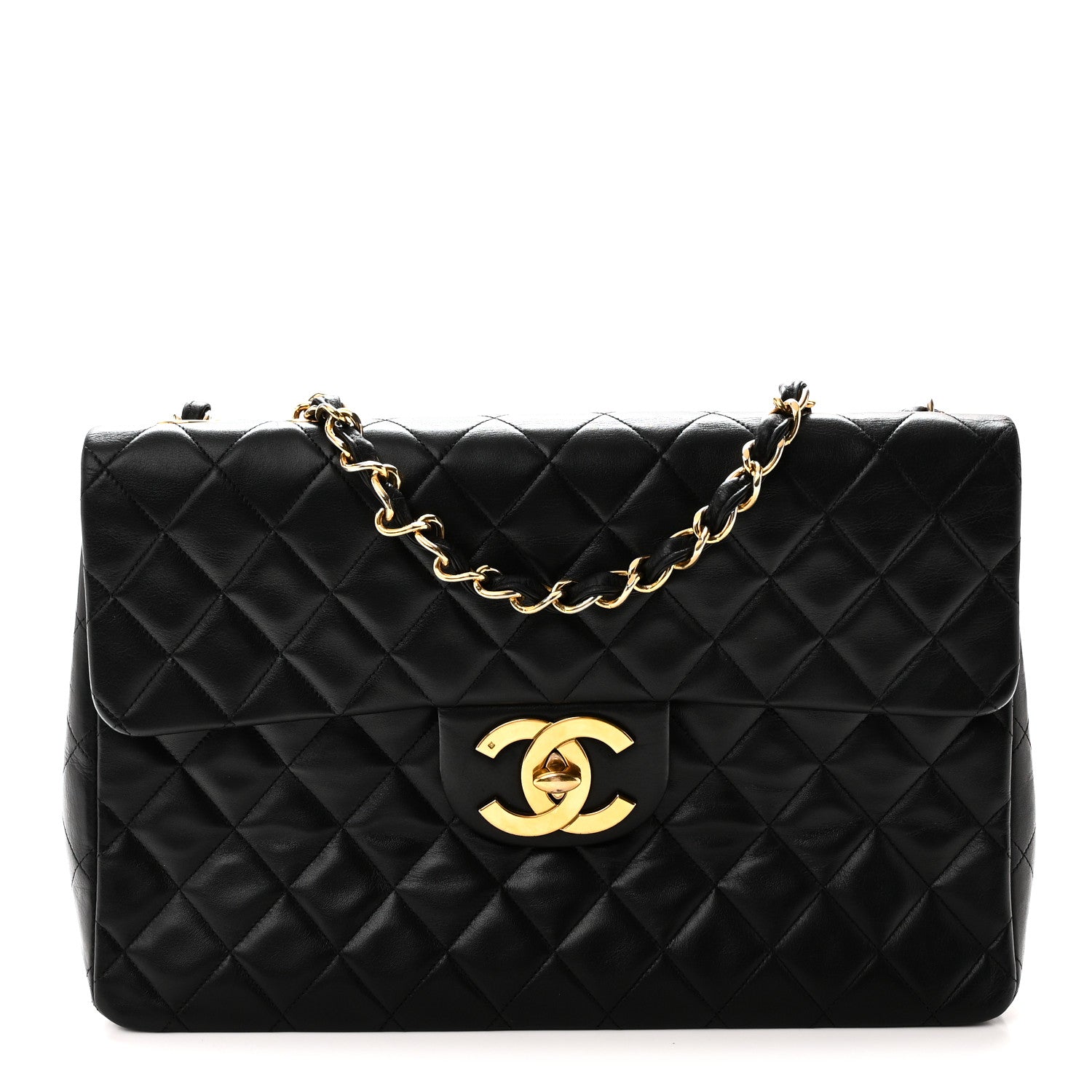 Lambskin Quilted XL Jumbo Single Flap Black