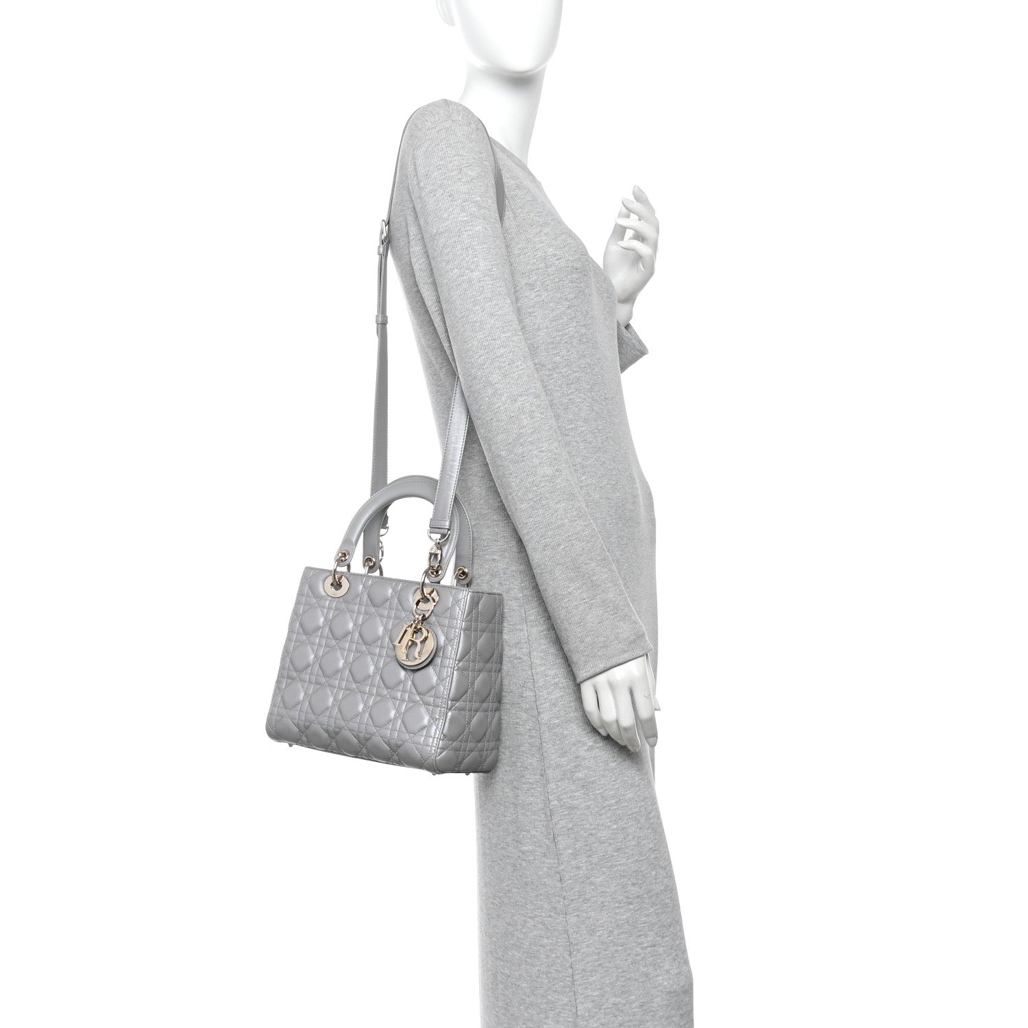 Pearly Lambskin Cannage Medium Lady Dior Grey — view 2