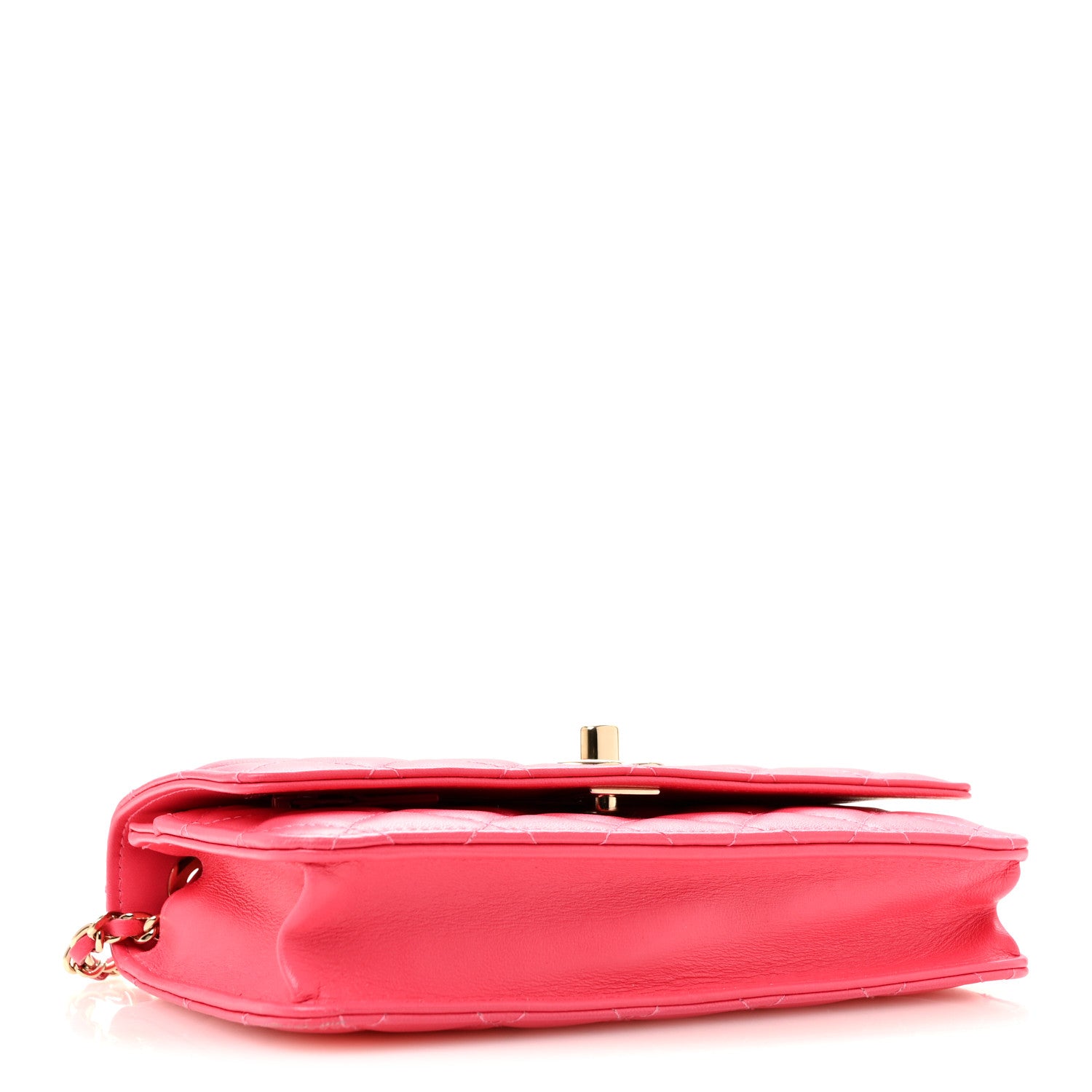 Lambskin Quilted Trendy CC Wallet On Chain WOC Pink — view 4