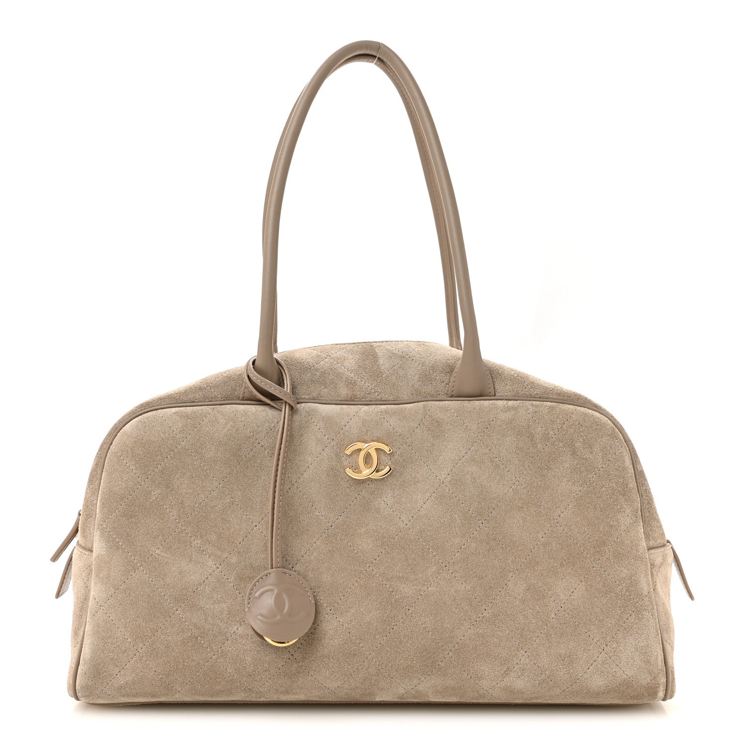 Suede Calfskin Large Perfect Bowling Bag Grey