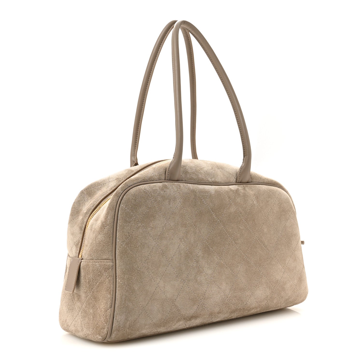 Suede Calfskin Large Perfect Bowling Bag Grey — view 3