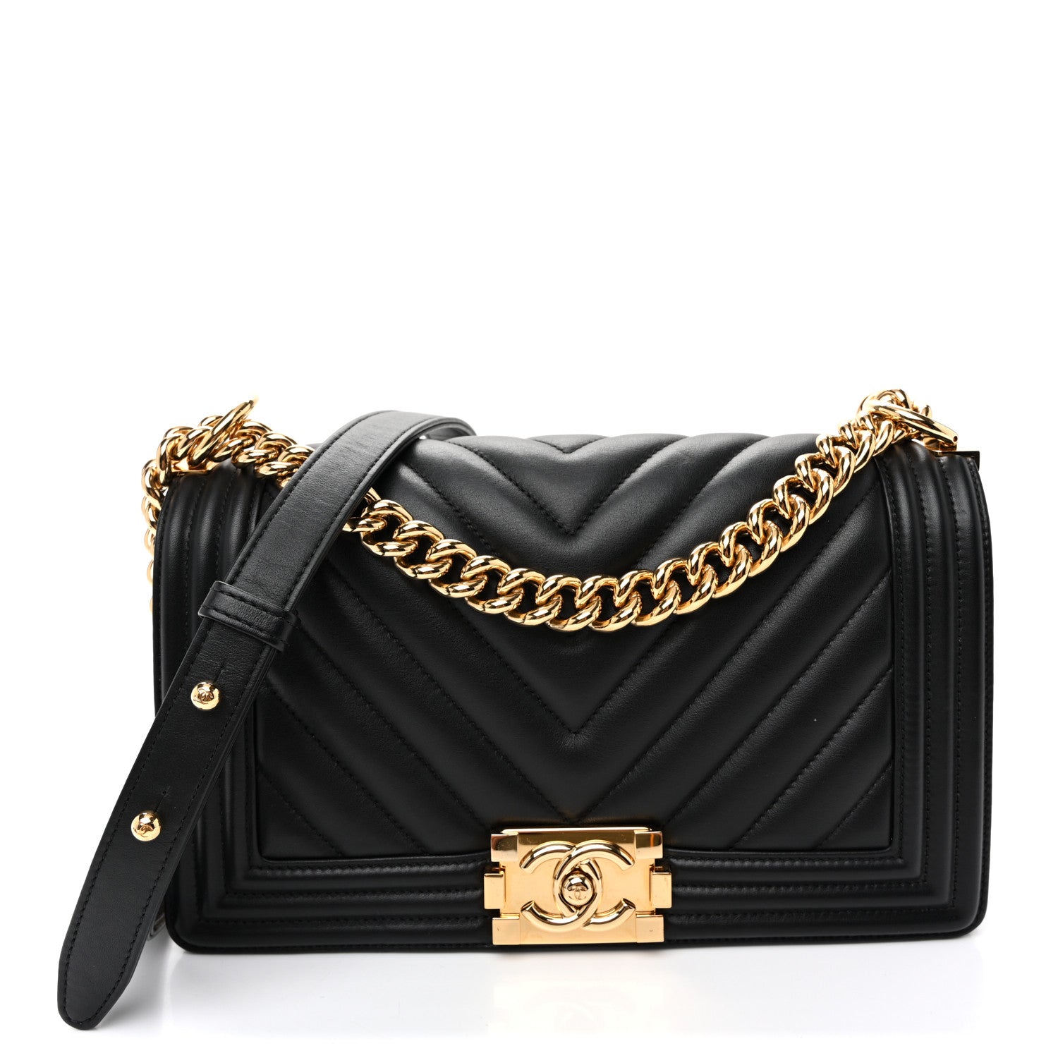 Lambskin Chevron Quilted Medium Boy Flap Black