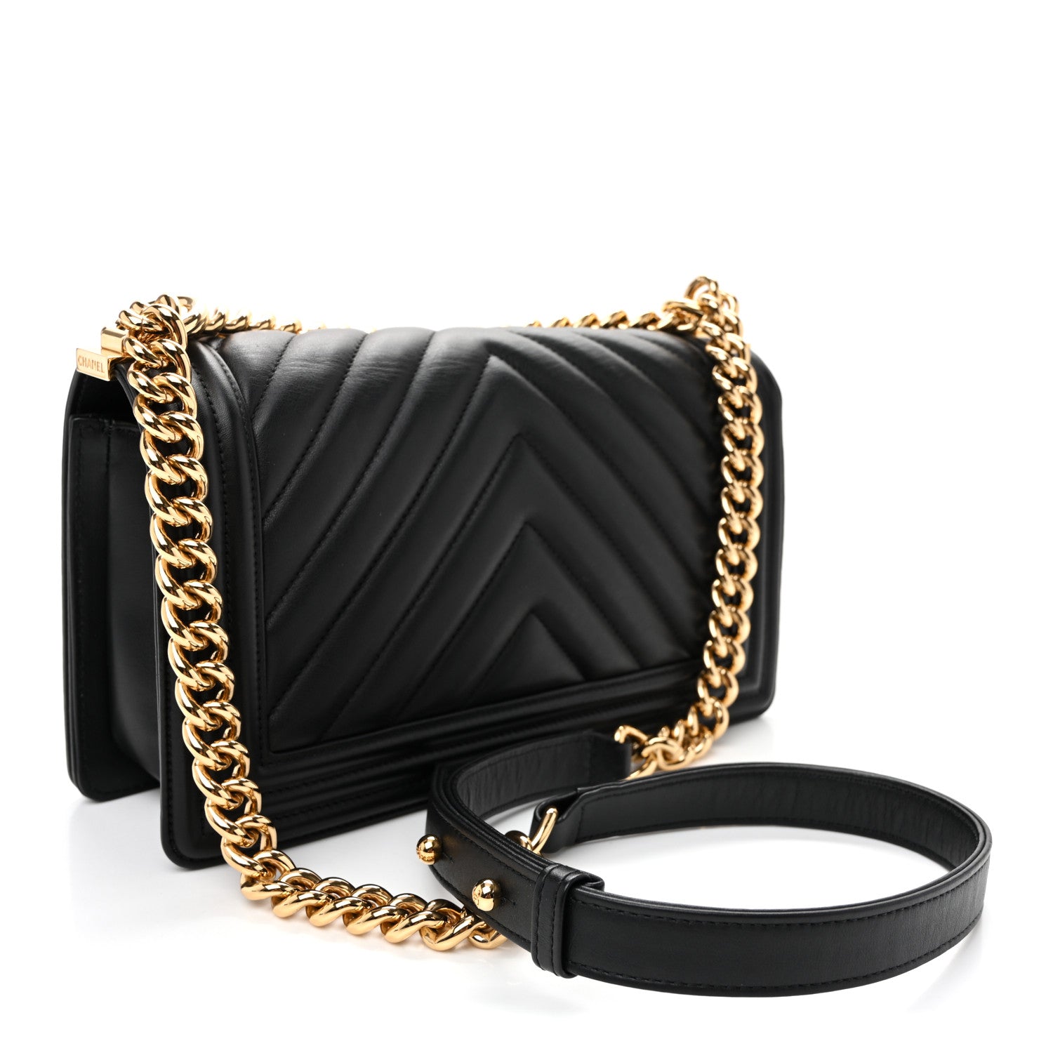 Lambskin Chevron Quilted Medium Boy Flap Black — view 3