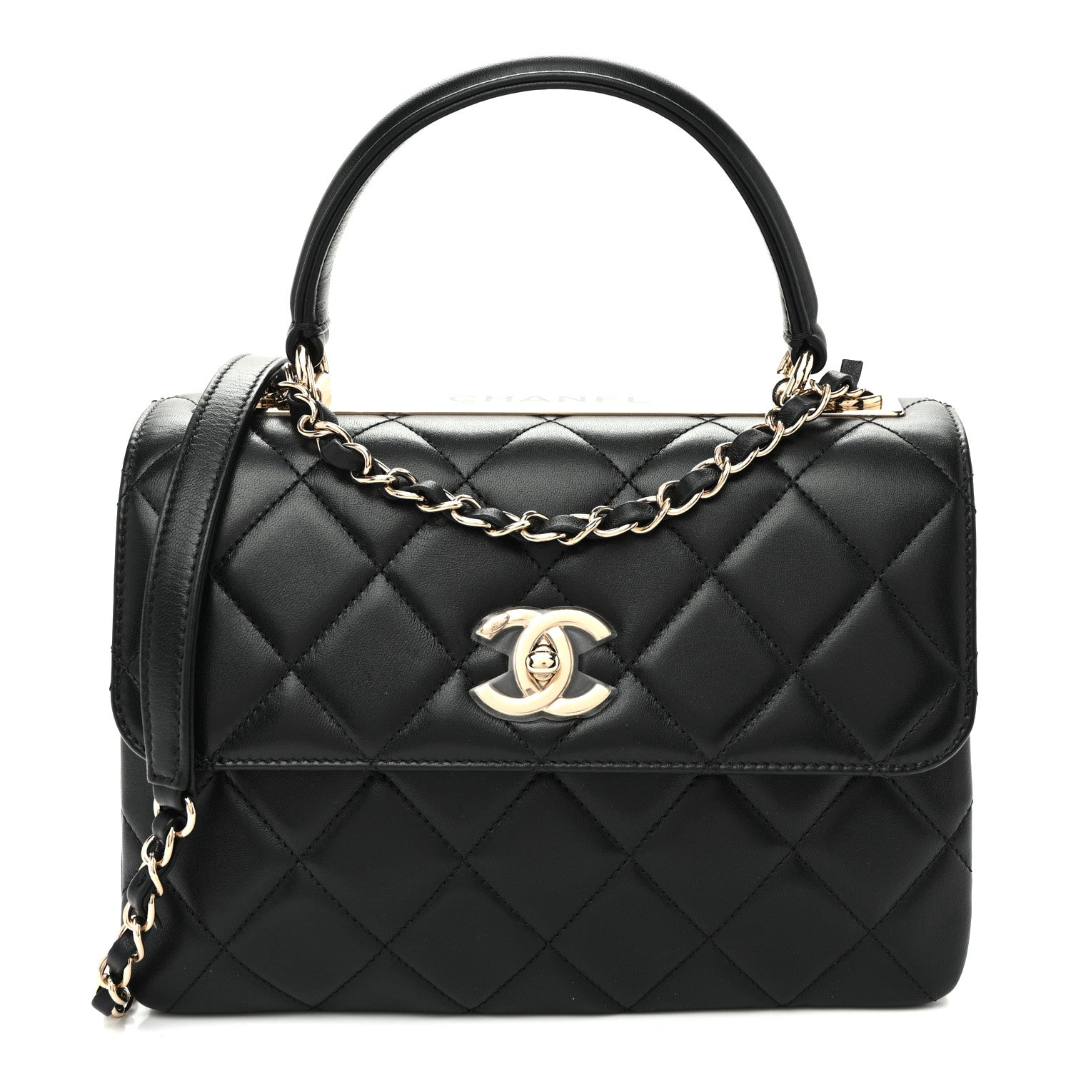 Lambskin Quilted Small Trendy CC Dual Handle Flap Bag Black