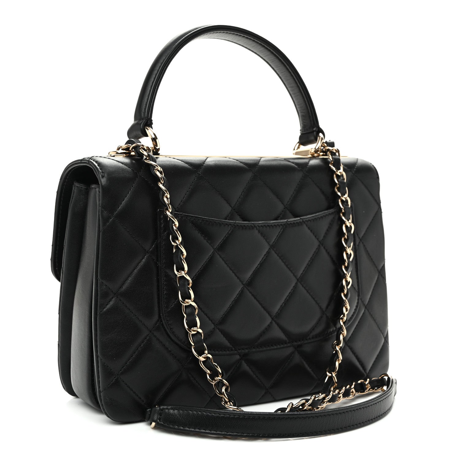 Lambskin Quilted Small Trendy CC Dual Handle Flap Bag Black — view 3