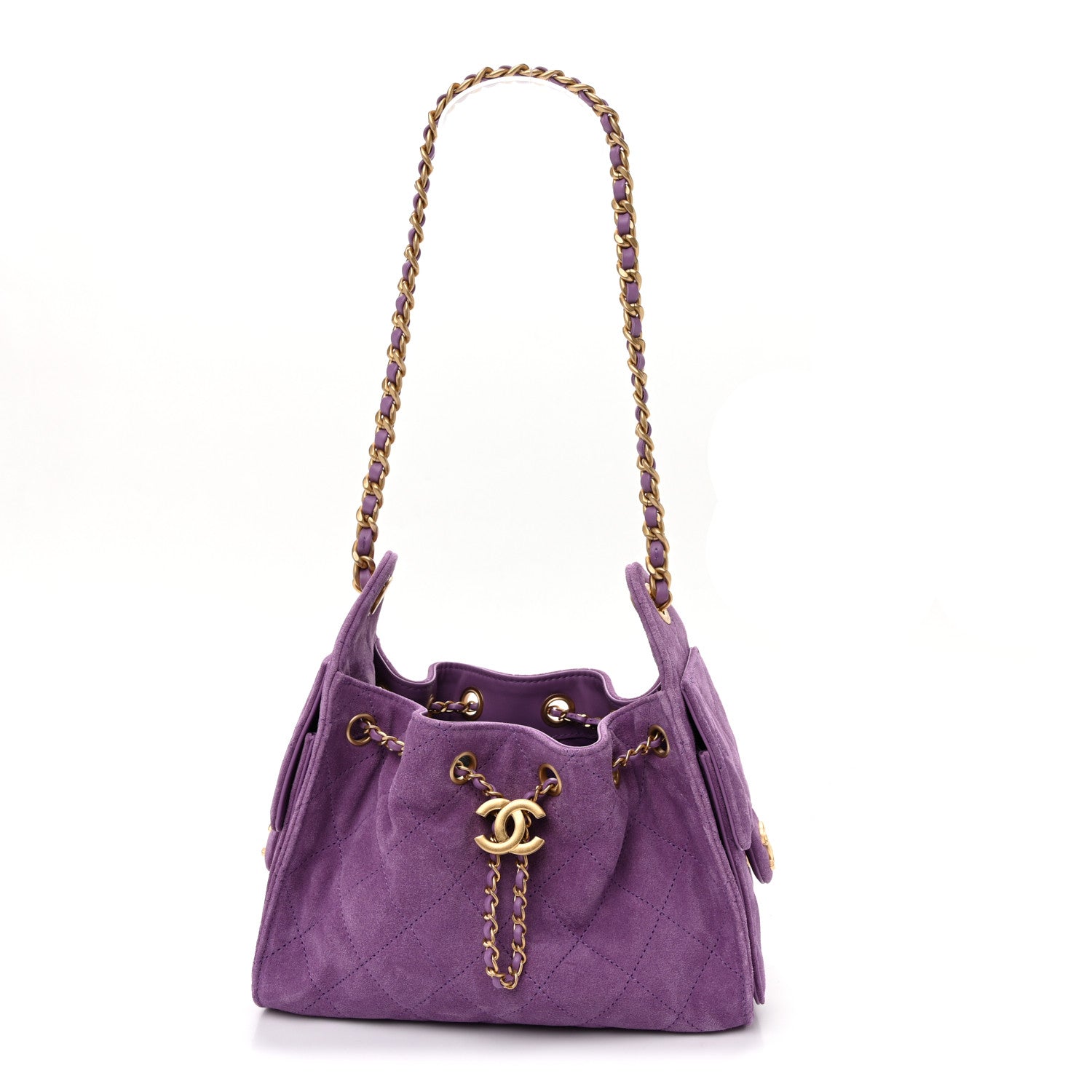 Suede Quilted Mini Chanel 25 Handbag Purple