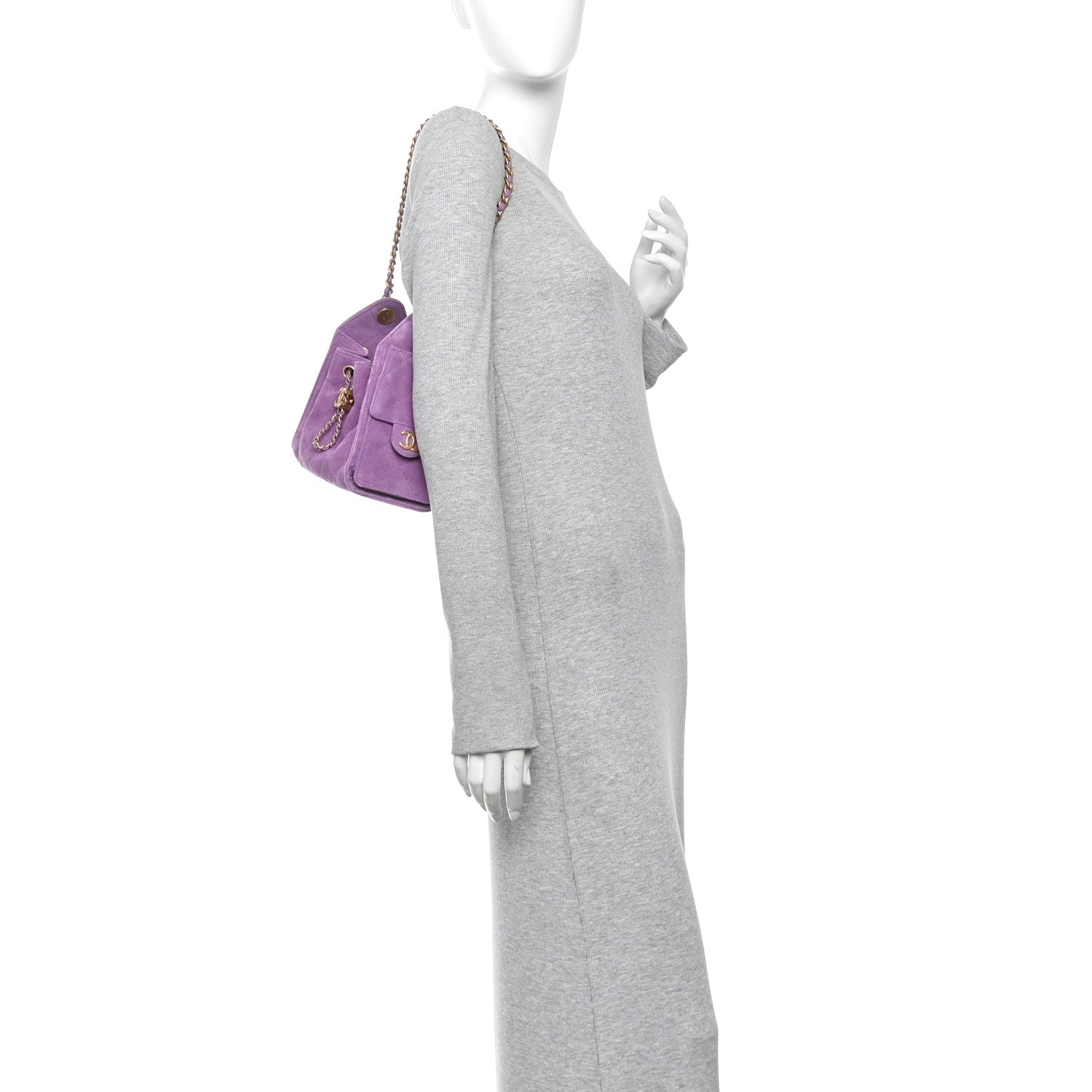 Suede Quilted Mini Chanel 25 Handbag Purple — view 2