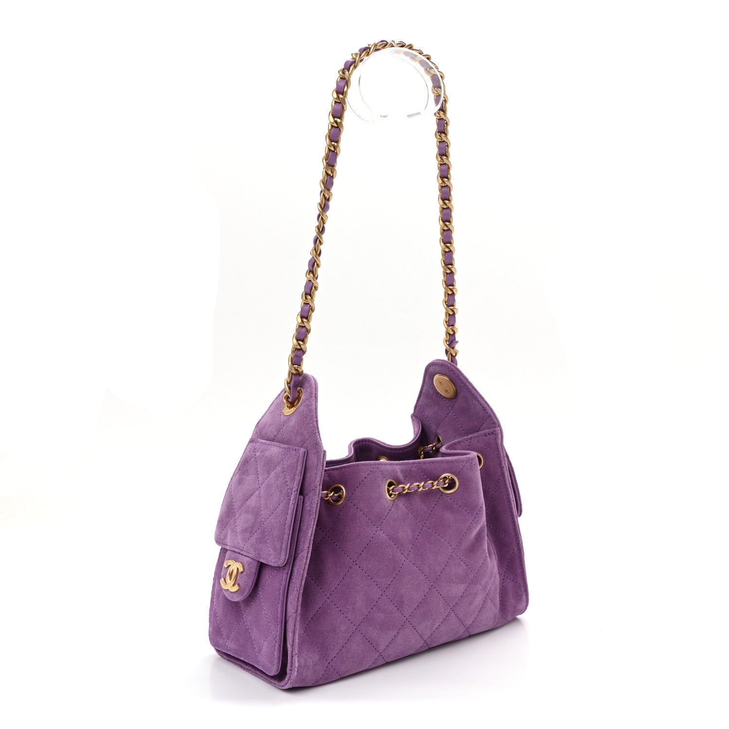 Suede Quilted Mini Chanel 25 Handbag Purple — view 3