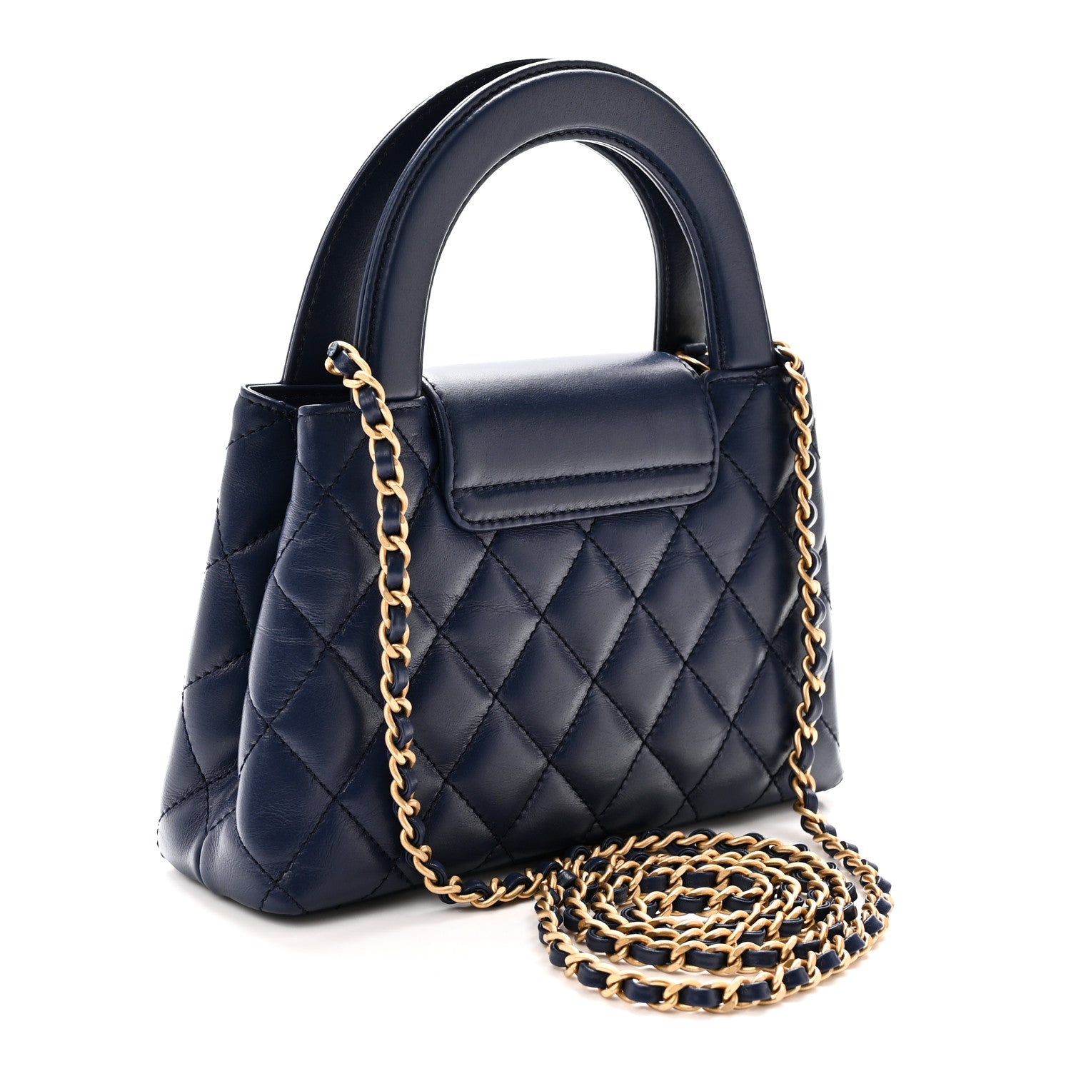 Shiny Aged Calfskin Quilted Nano Kelly Shopper Dark Blue — view 3