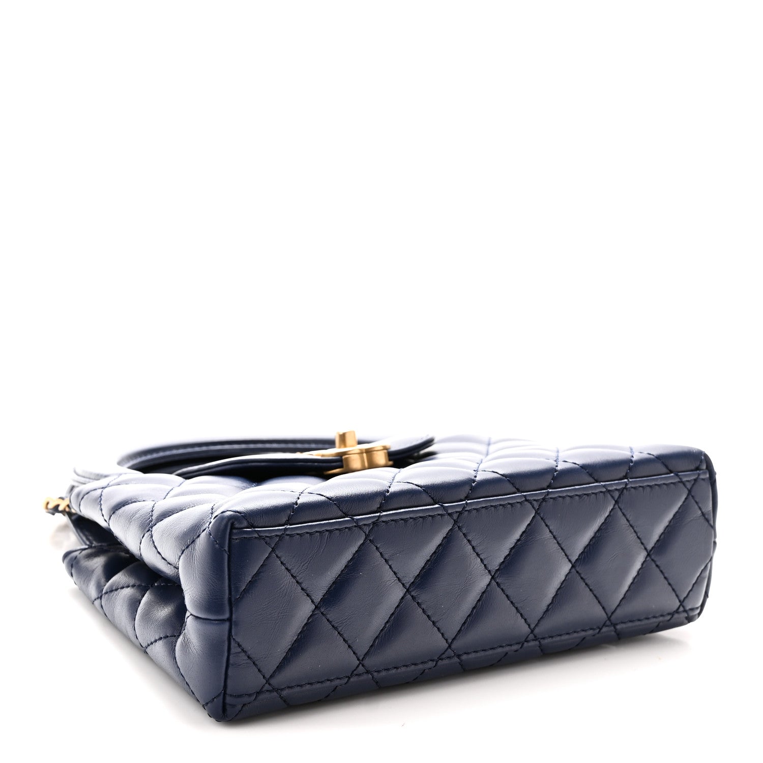 Shiny Aged Calfskin Quilted Nano Kelly Shopper Dark Blue — view 4