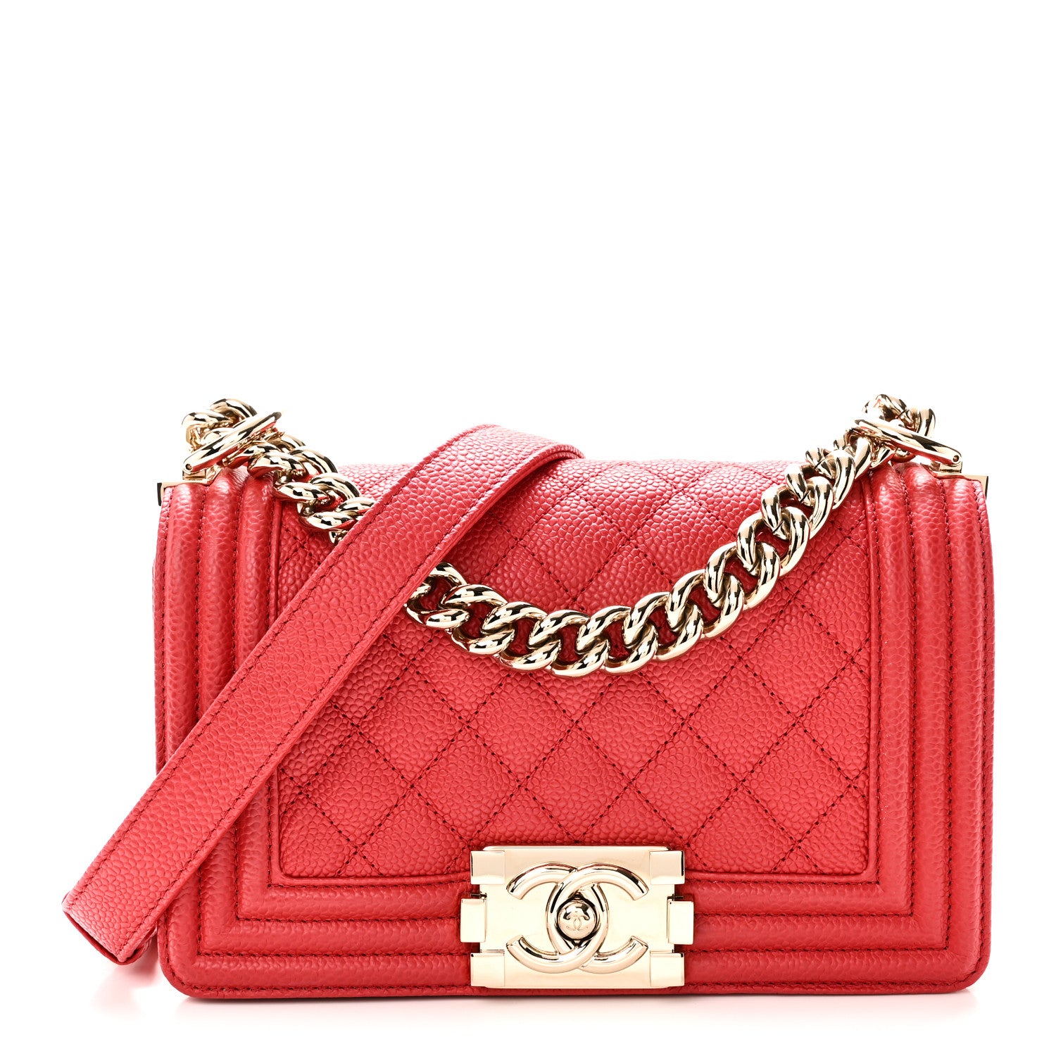 Caviar Quilted Small Boy Flap Red