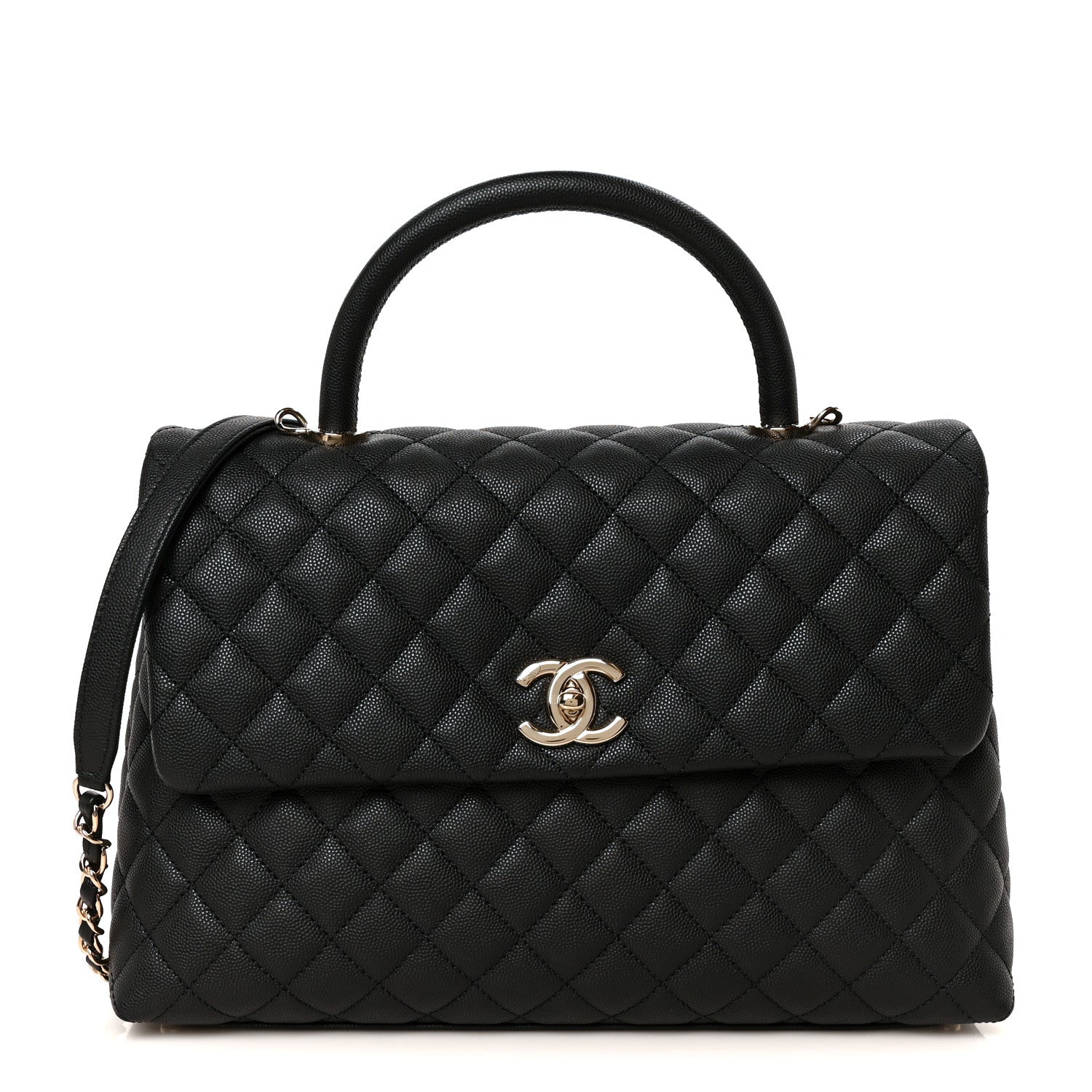 Caviar Quilted Medium Coco Handle Flap Black