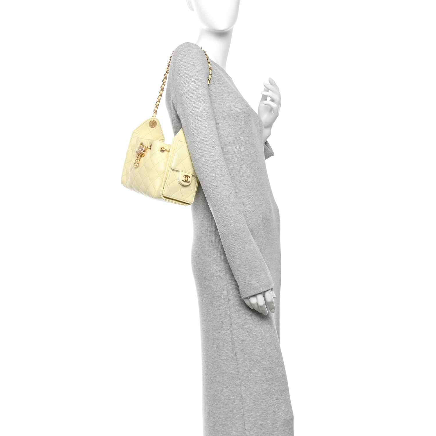 Caviar Quilted Mini Chanel 25 Handbag Light Yellow — view 2