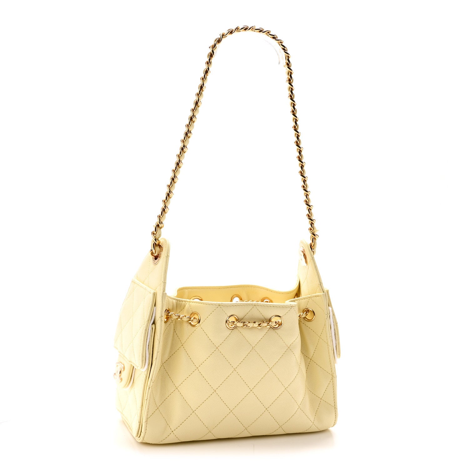 Caviar Quilted Mini Chanel 25 Handbag Light Yellow — view 3