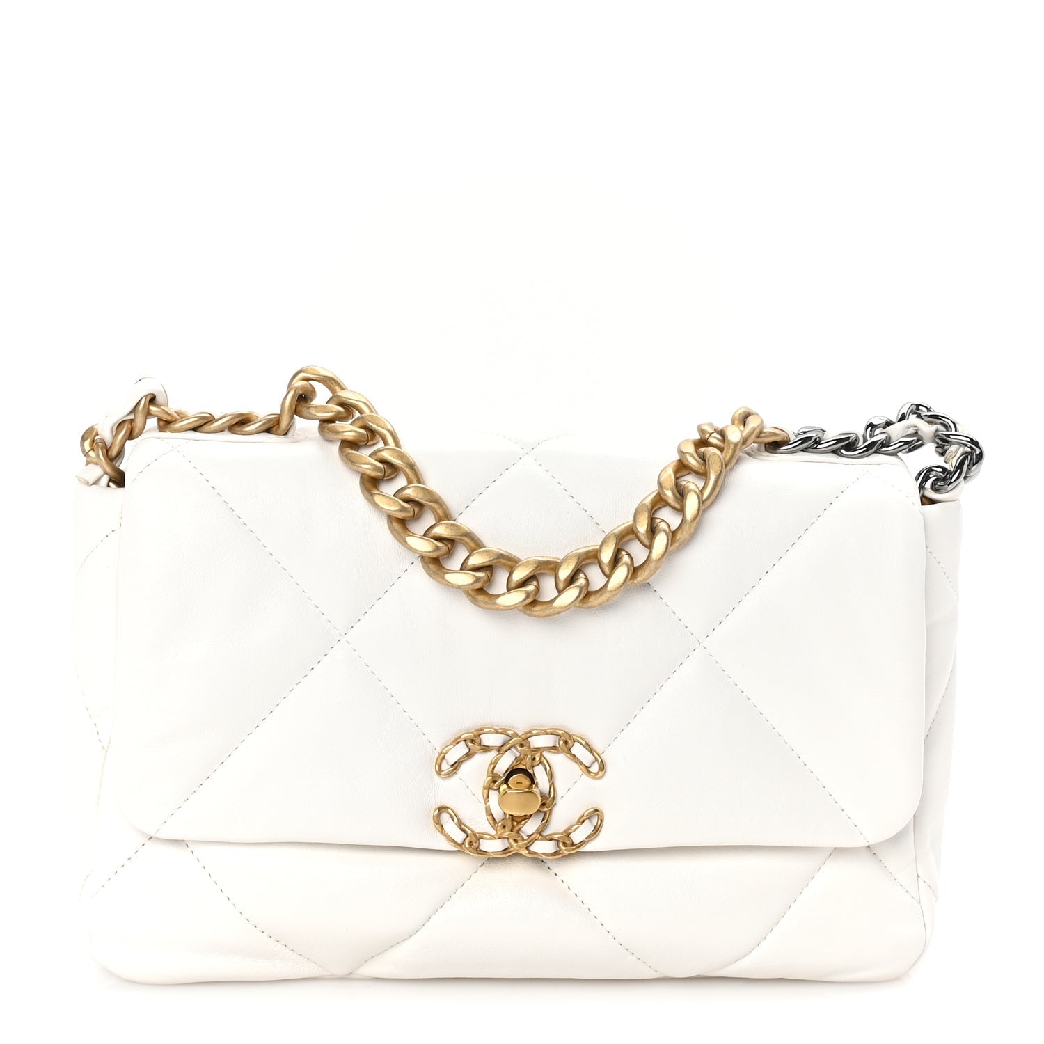Lambskin Quilted Medium 19 Flap White