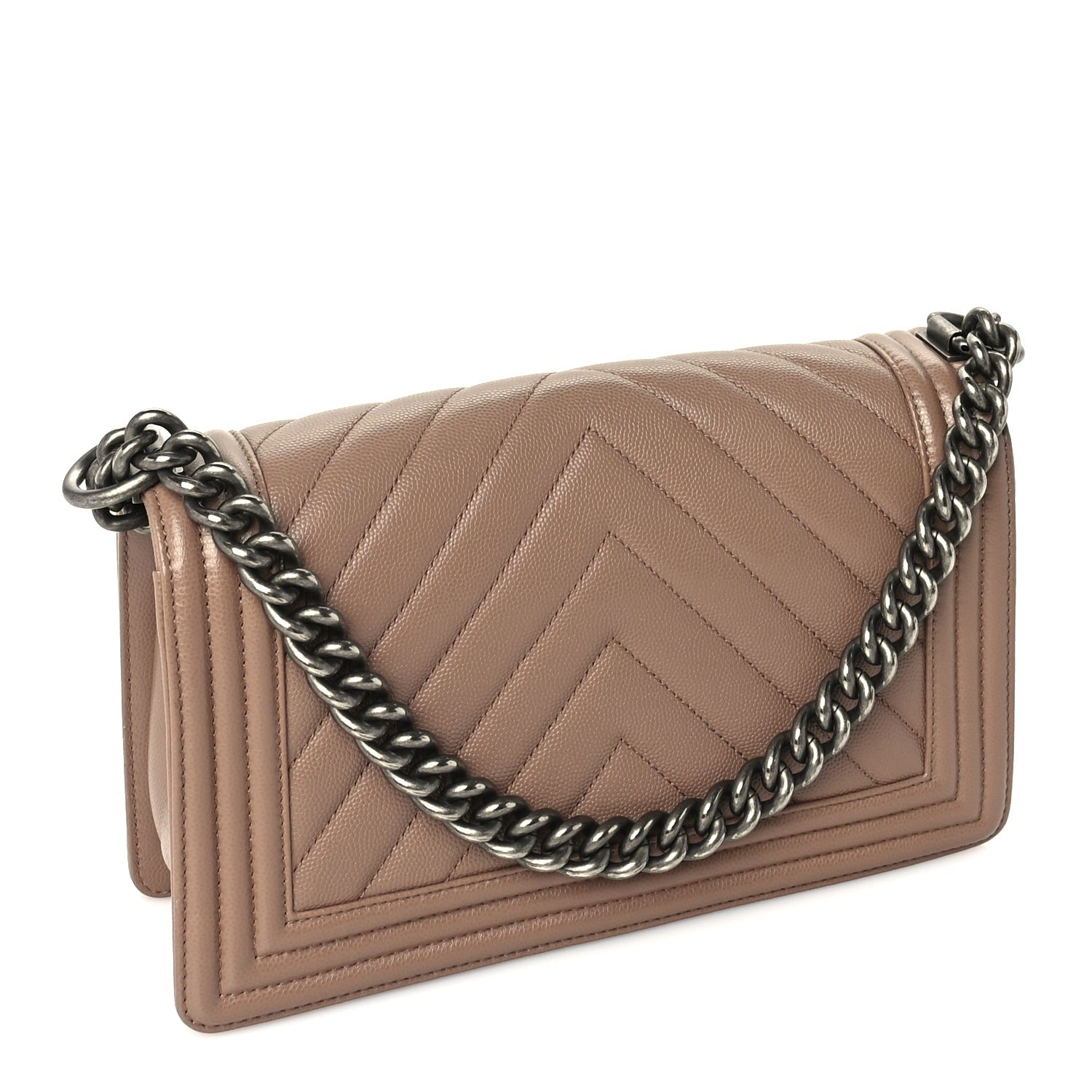 Caviar Chevron Quilted Medium Boy Flap Light Brown — view 2