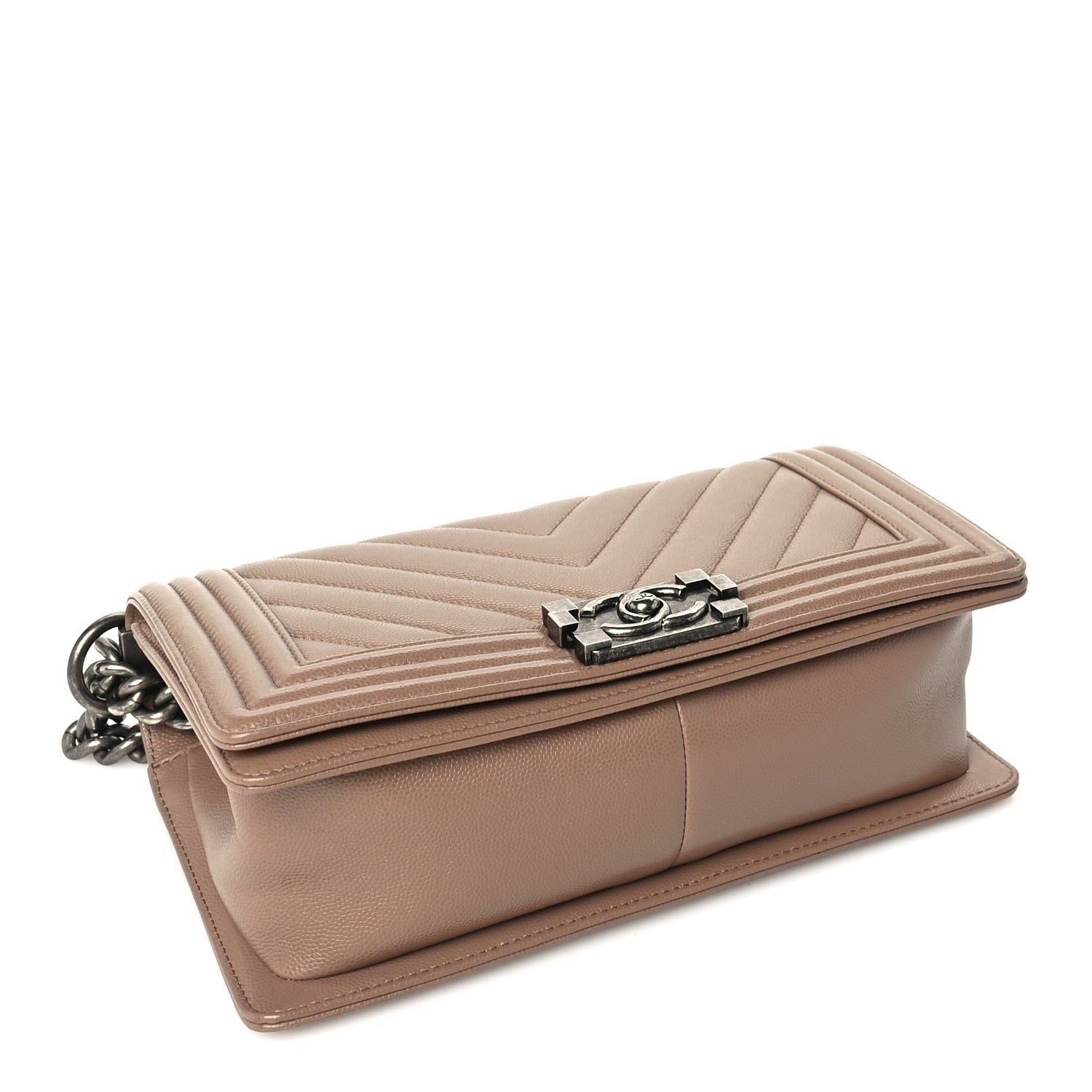 Caviar Chevron Quilted Medium Boy Flap Light Brown — view 3