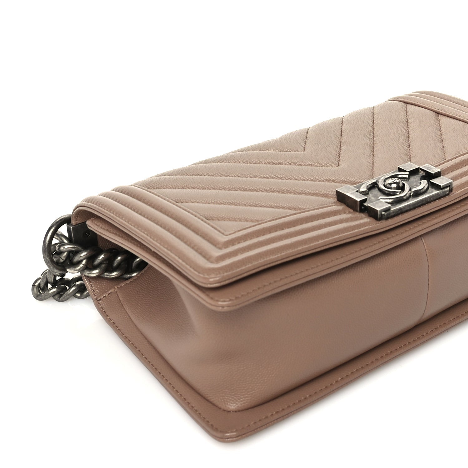 Caviar Chevron Quilted Medium Boy Flap Light Brown — view 4