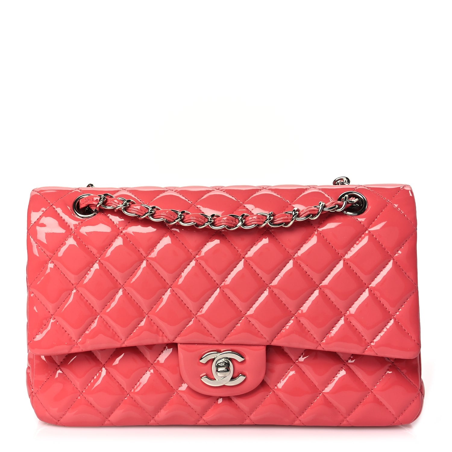 Patent Quilted Medium Double Flap Dark Pink