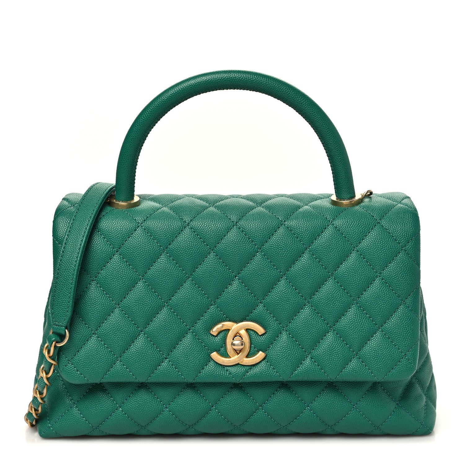 Caviar Quilted Small Coco Handle Flap Green