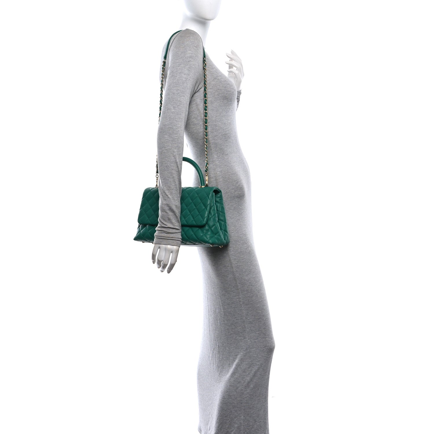 Caviar Quilted Small Coco Handle Flap Green — view 2