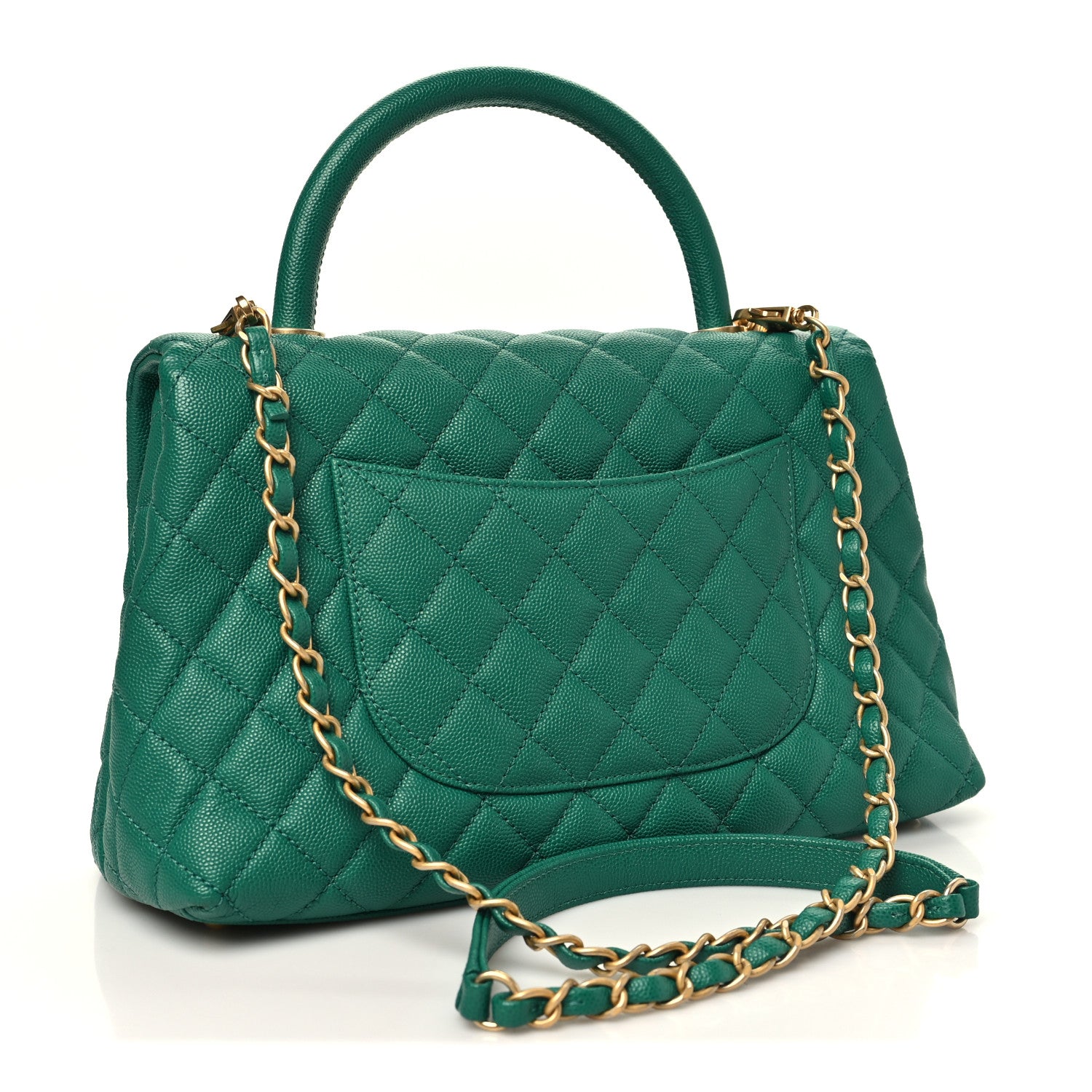 Caviar Quilted Small Coco Handle Flap Green — view 3