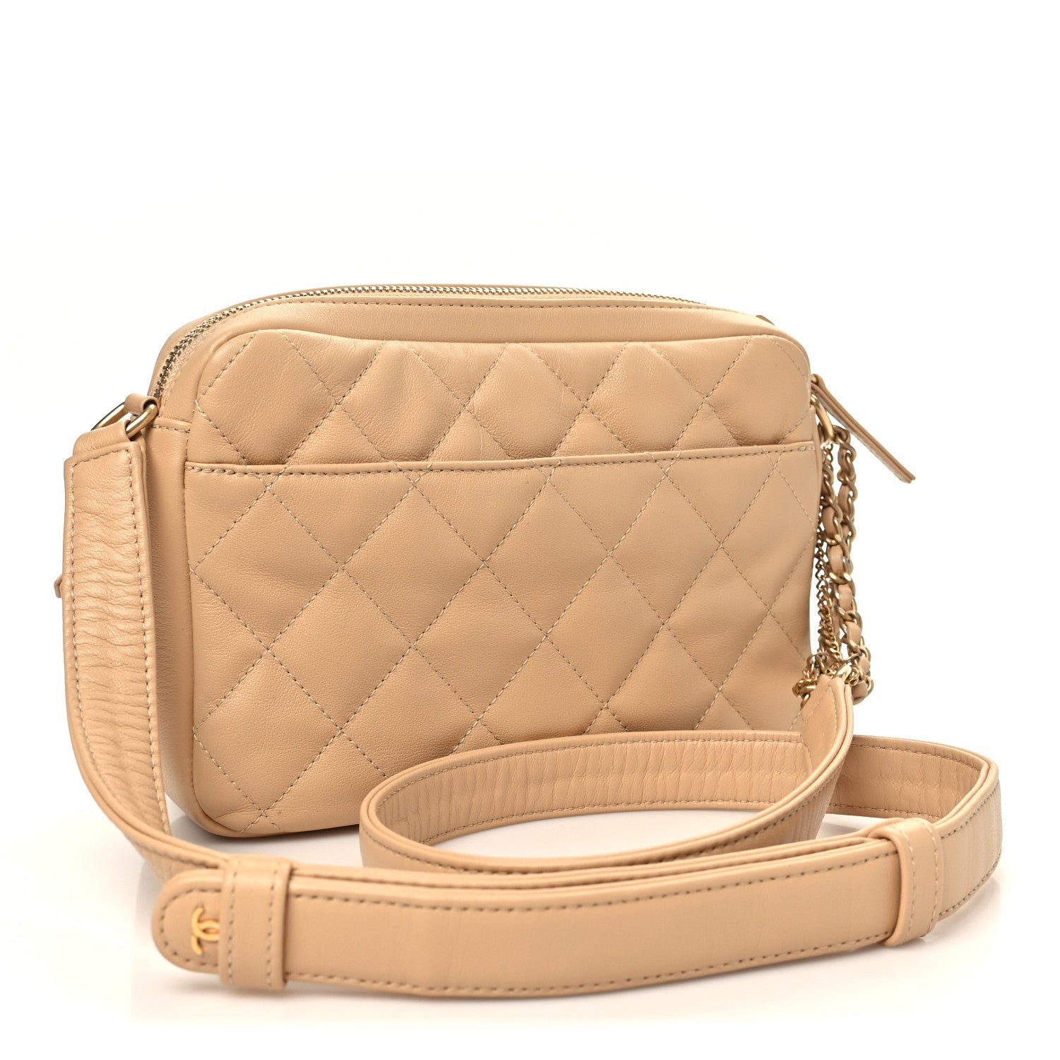 Calfskin Quilted Small Camera Case Beige Beige — view 3