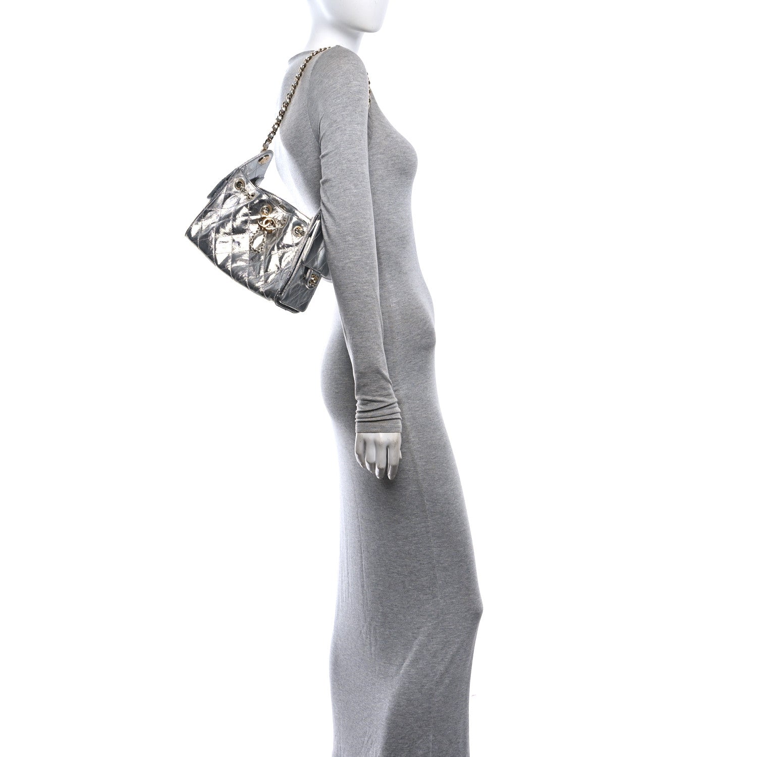 Metallic Aged Calfskin Quilted Mini Chanel 25 Handbag Silver — view 2