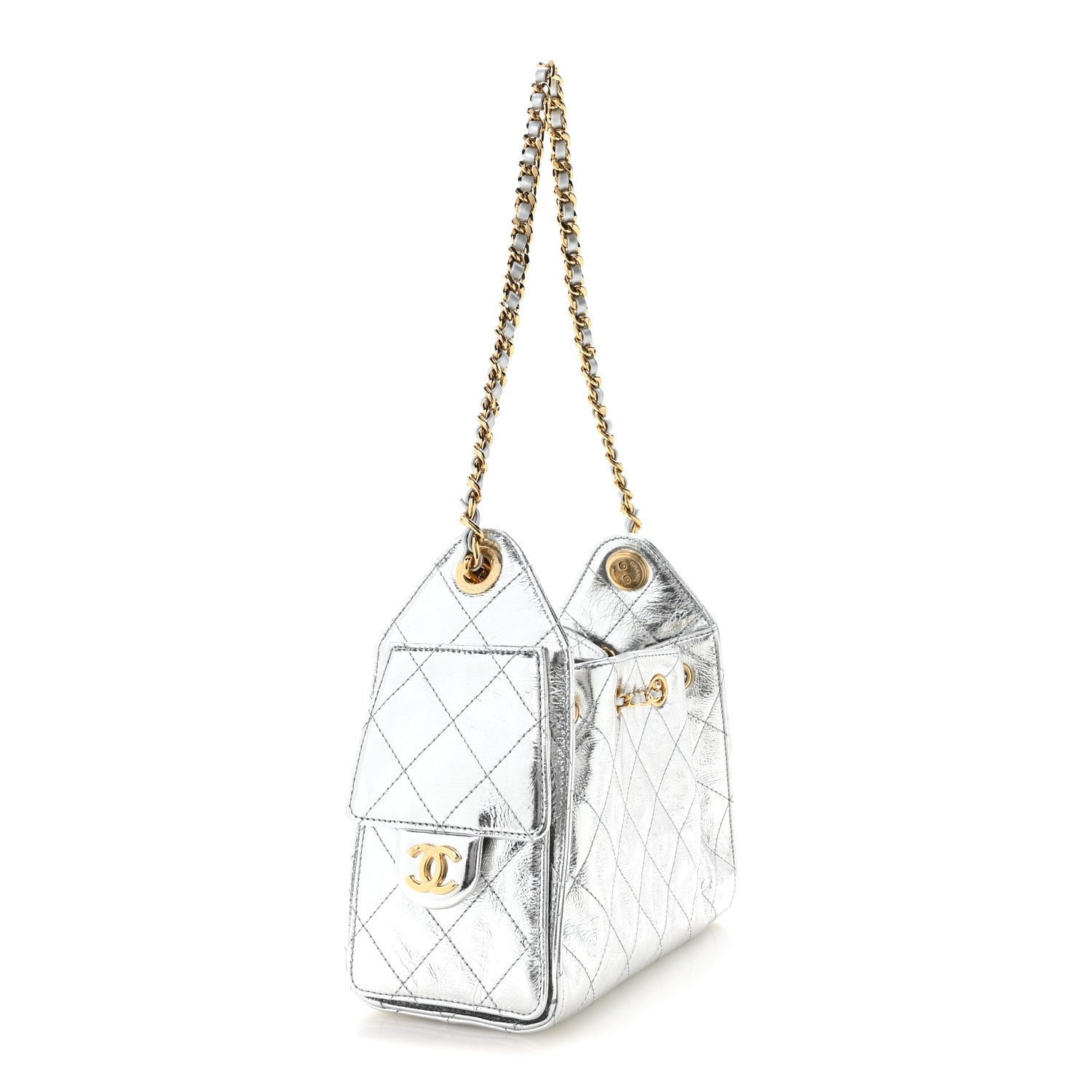 Metallic Aged Calfskin Quilted Mini Chanel 25 Handbag Silver — view 3