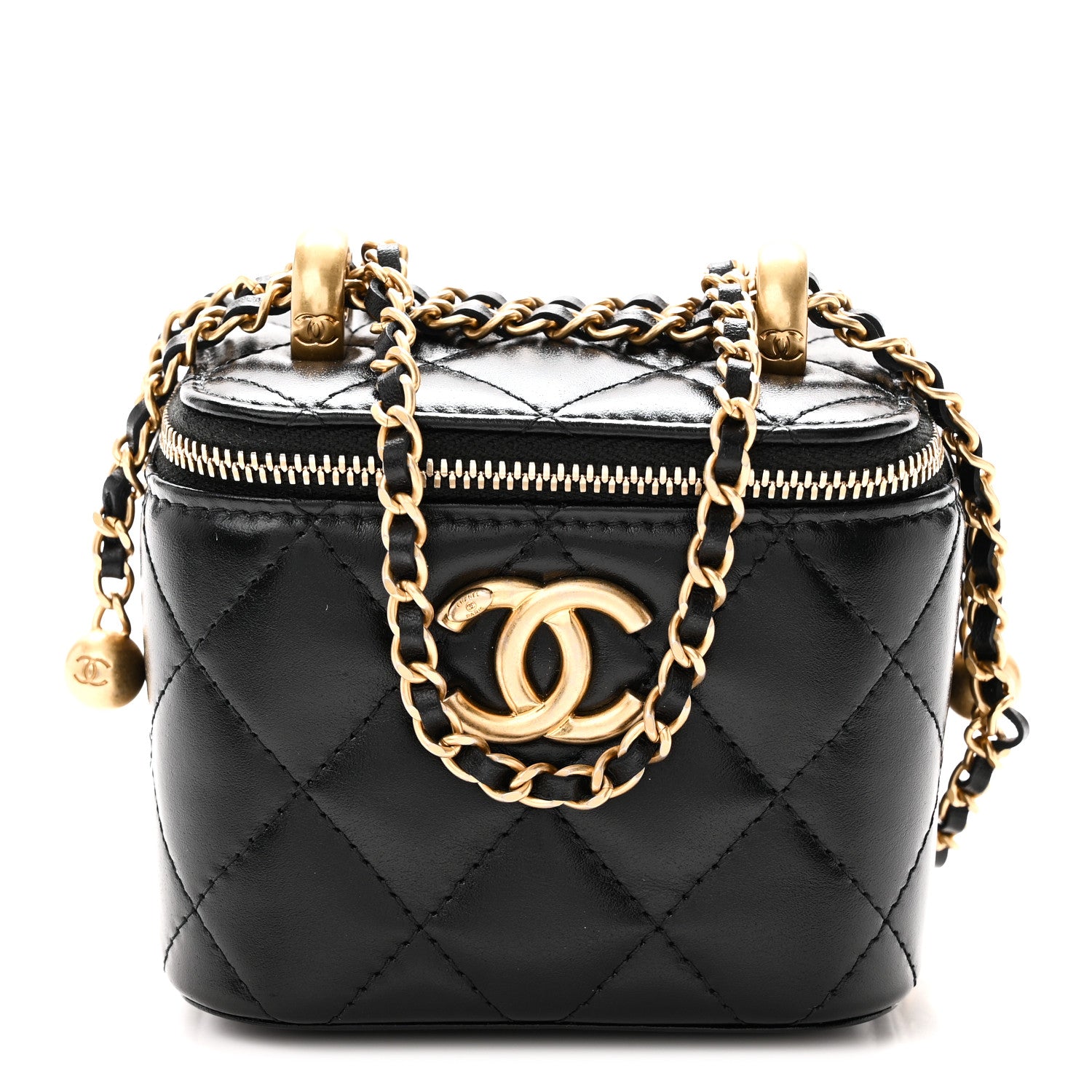 Calfskin Quilted Mini Perfect Fit Vanity Case With Chain Black