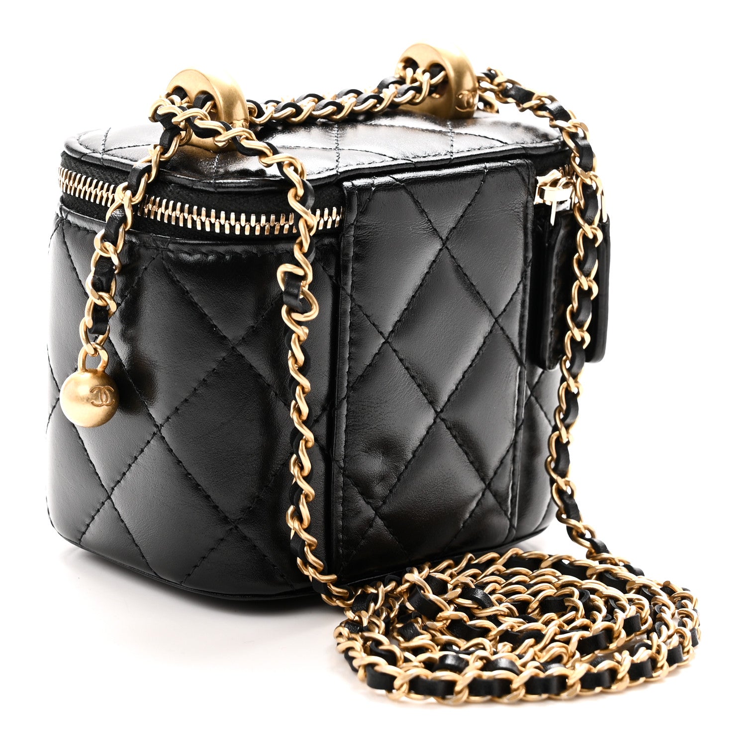 Calfskin Quilted Mini Perfect Fit Vanity Case With Chain Black — view 3