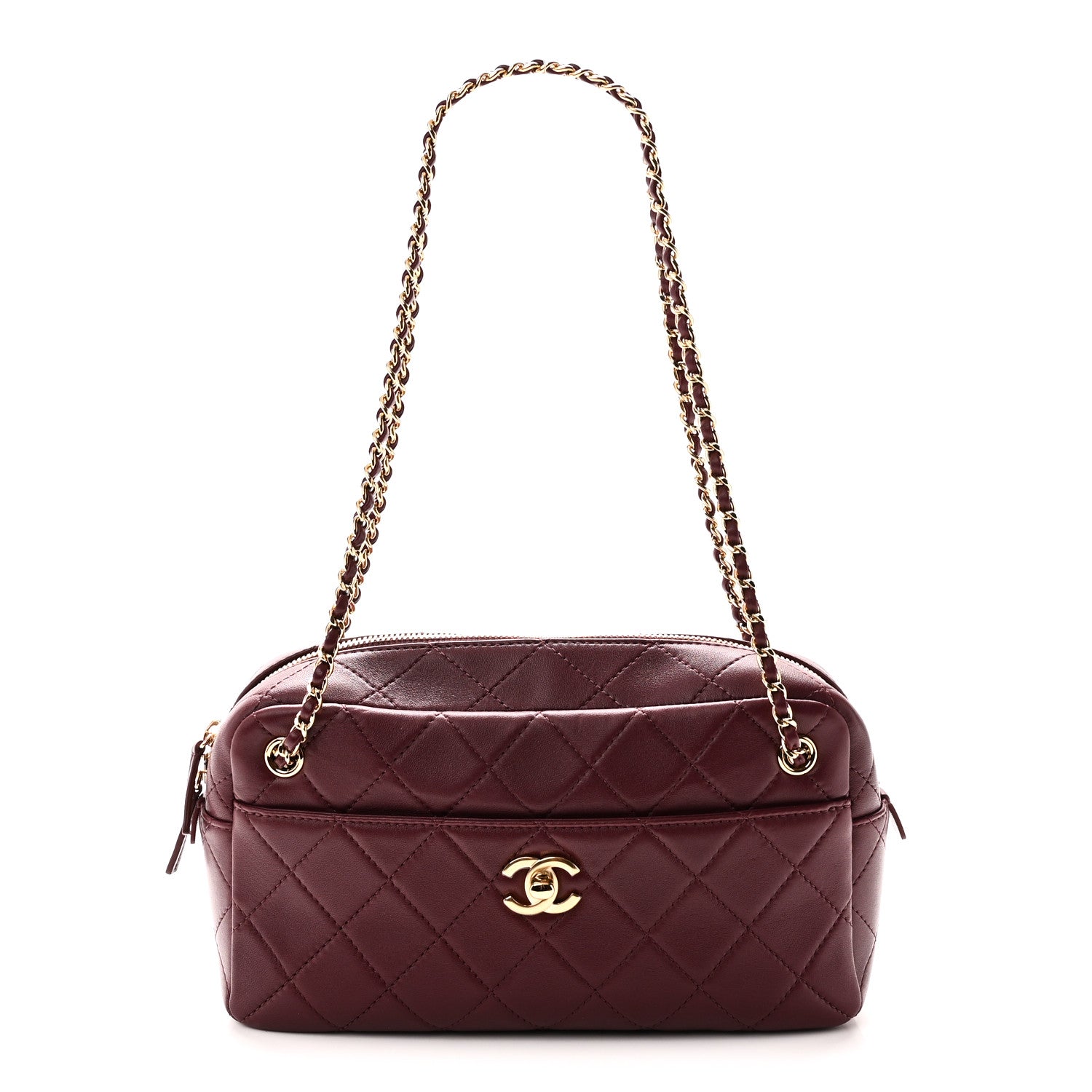 Lambskin Quilted CC Camera Case Burgundy