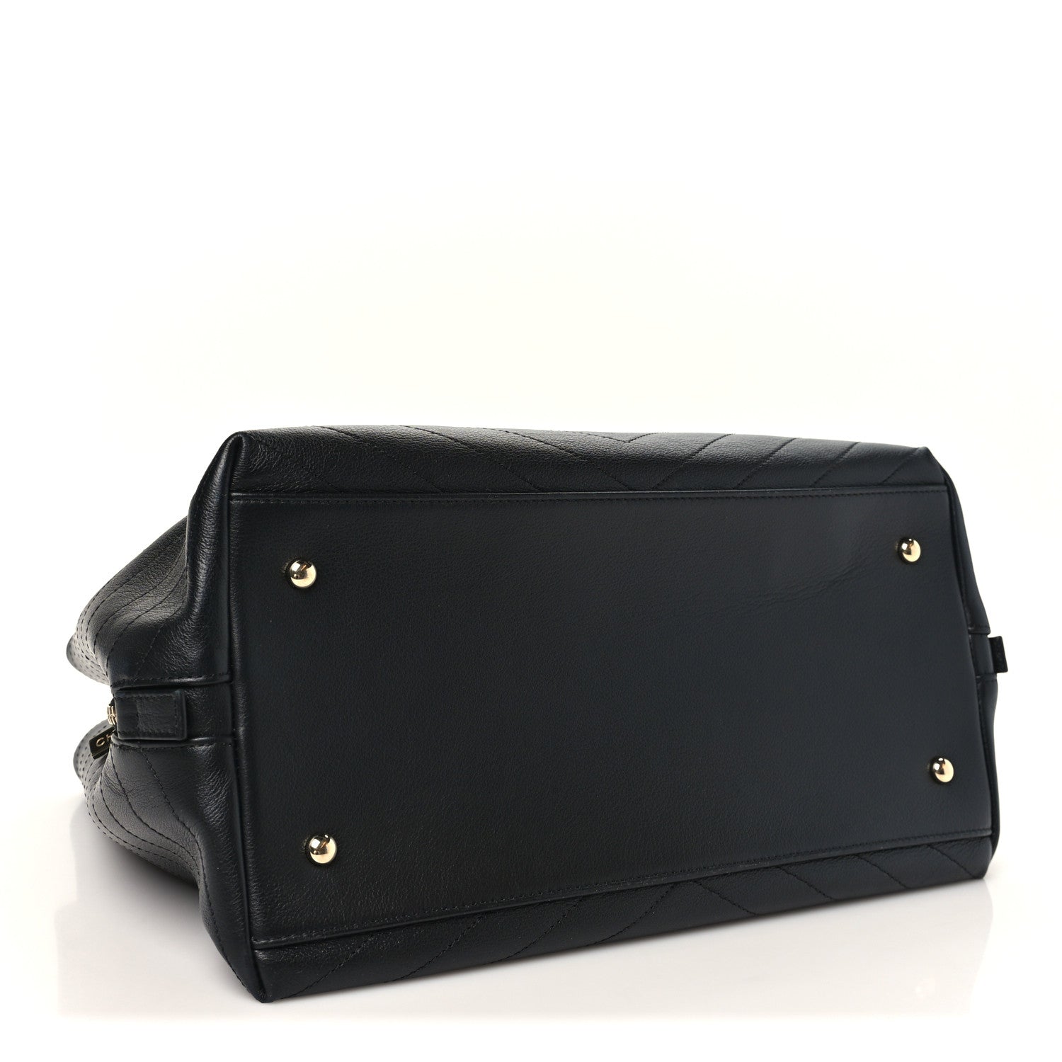 Calfskin Stitched Large Chevron Chic Shopping Bag Black — view 4