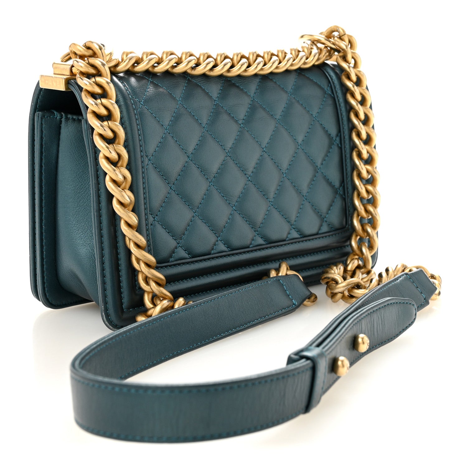 Metallic Calfskin Quilted Small Boy Flap Blue — view 3