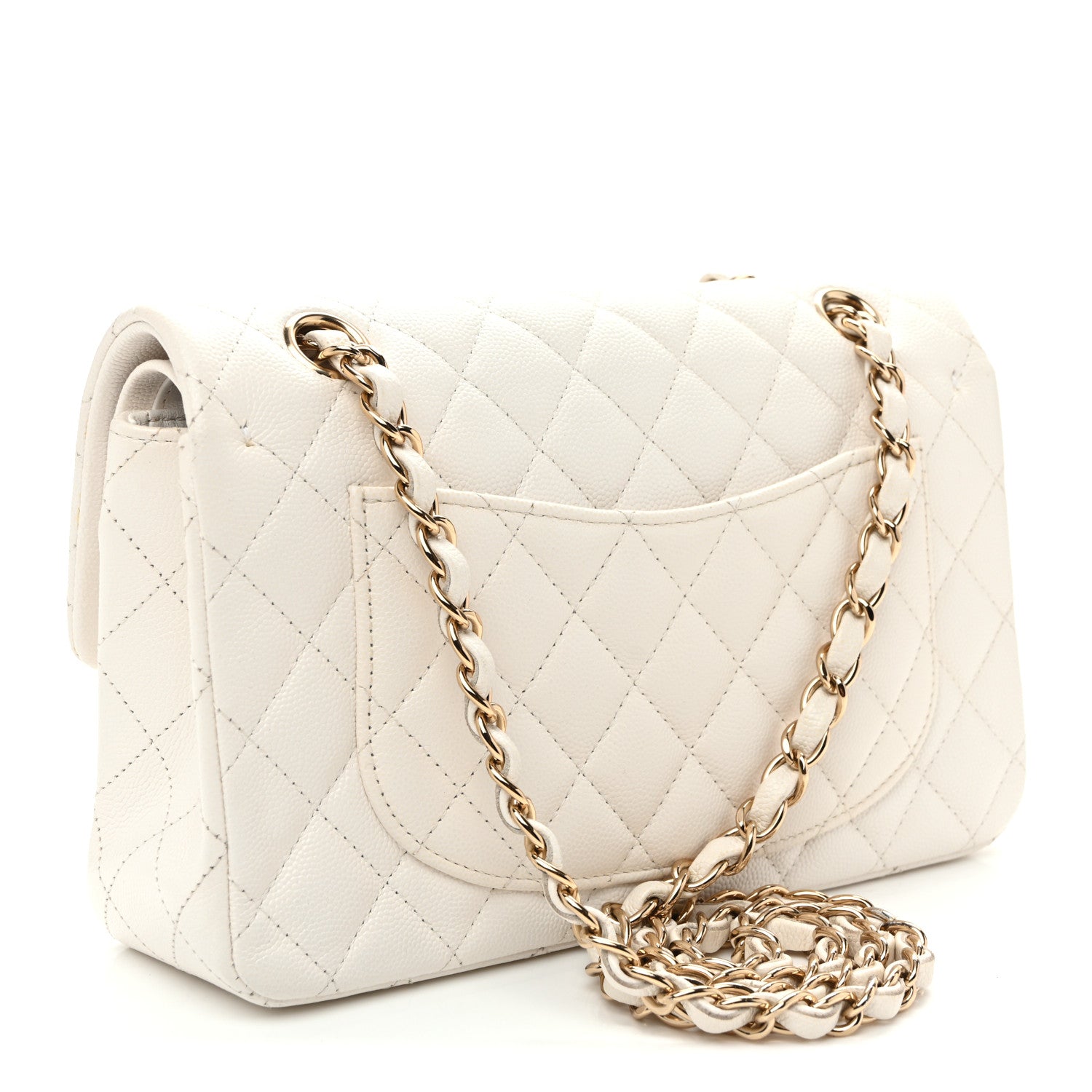 Caviar Quilted Small Double Flap White — view 3