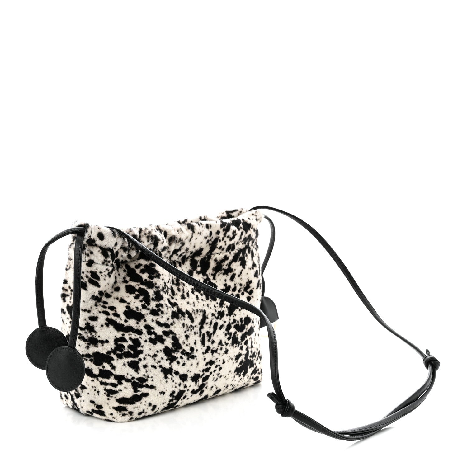 Pony Hair Printed Drawstring Clutch With Strap White Black — view 3