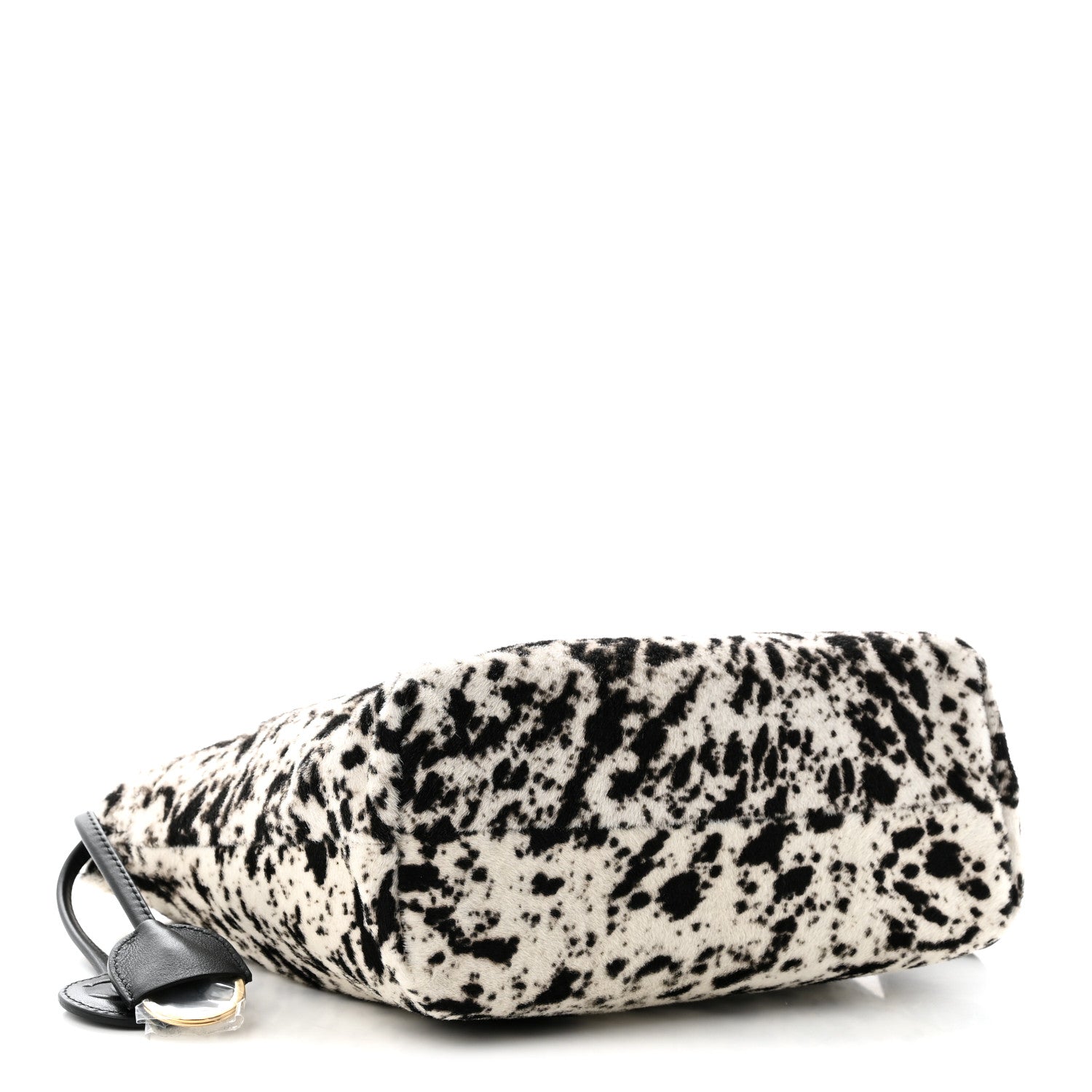 Pony Hair Printed Drawstring Clutch With Strap White Black — view 4