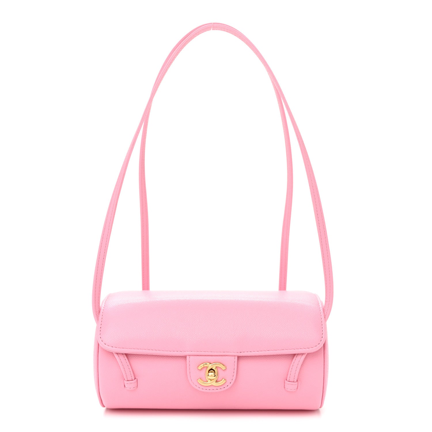 Shiny Caviar Preppy Coco Small Bowling Bag Pink